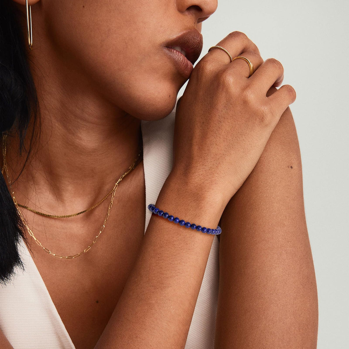 Risyfjew 4MM Handmade Lapis Lazuli Natural Gemstone Stretch Elastic Bracelet,PE Film Anti-oxidation Packaging Natural Stone Crystal Healing Power Energy Gifts for Adult