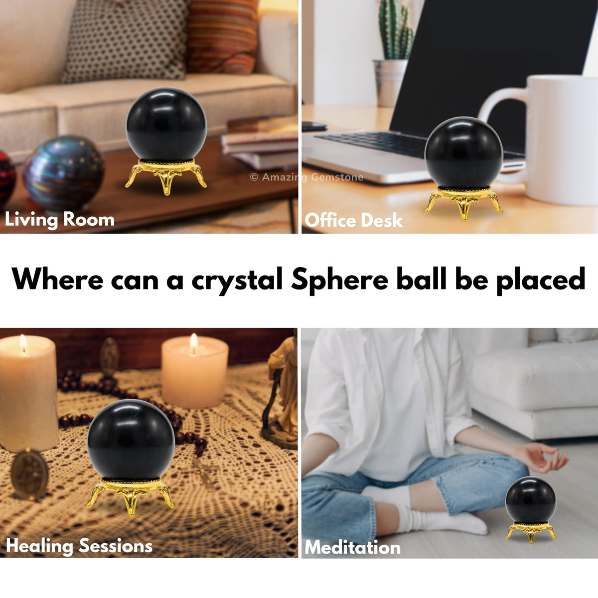 Amazing Gemstone Shungite Crystal Ball with Stand - 2 Inches Crystal Sphere Meditation Balls for Witchcraft and Decorative Balls