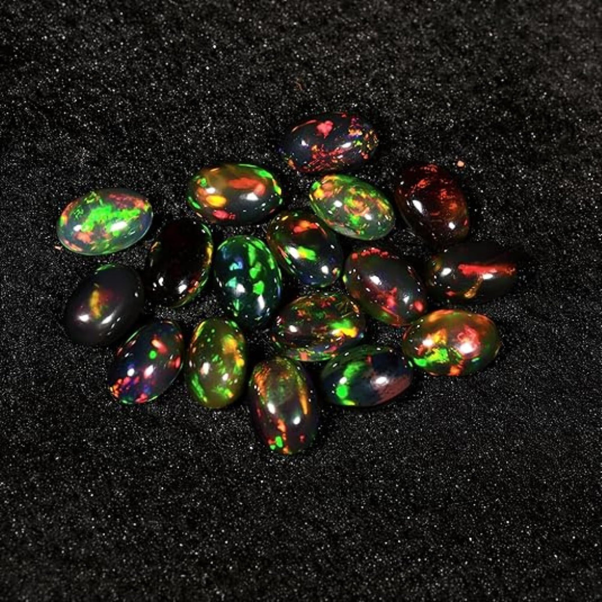Natural AAAA+ Quality Ethiopian Opal Cabochon Lot, Oval Shape, Multi Fire Opal for Jewelry Making (5 pcs Black Opal - 5x7mm)