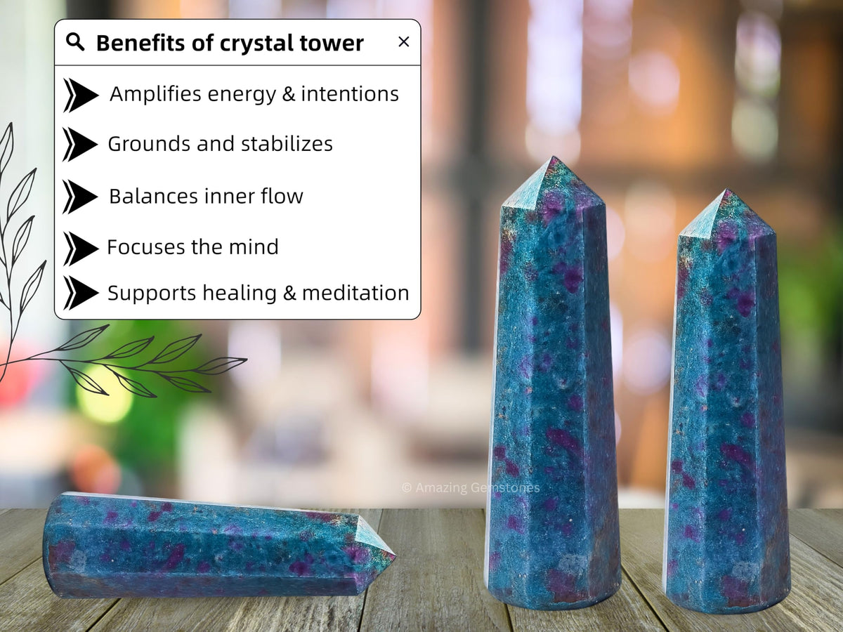 Amazing Gemstone Ruby Kyanite Crystal Towers - Natural Healing Crystal Point Obelisk for Reiki Healing and Crystal Grid (3" to 4" INCH)