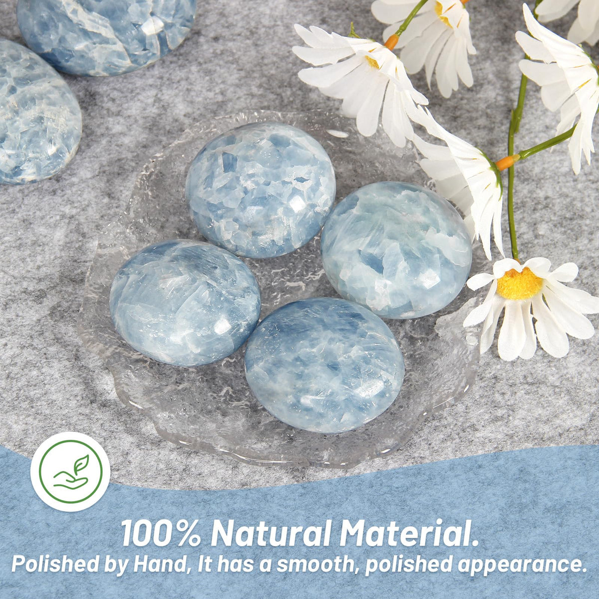 Celestite Palm Stone-2 Pc Celestite Pocket Energy Stones, Smooth Healing Crystal Worry Stone