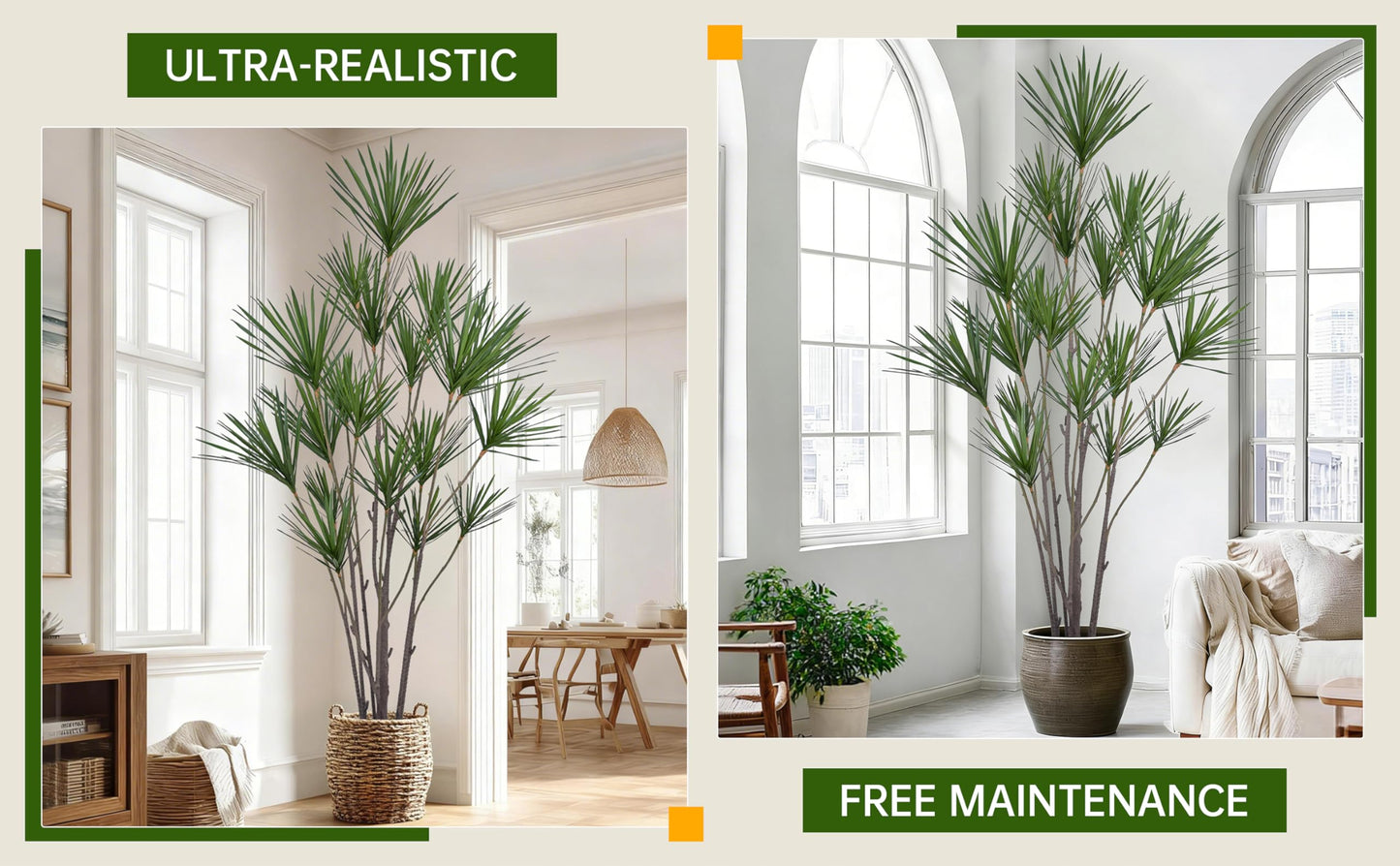 Fsslower Artificial Dracaena Marginata Tree 8FT with 547 Leaves & 19 Heads Tall Large Lifelike Faux Tropical Yucca Plant Madagascar Dragon Tree 96 Inch Black Pot for Indoor Home Office Store Decor