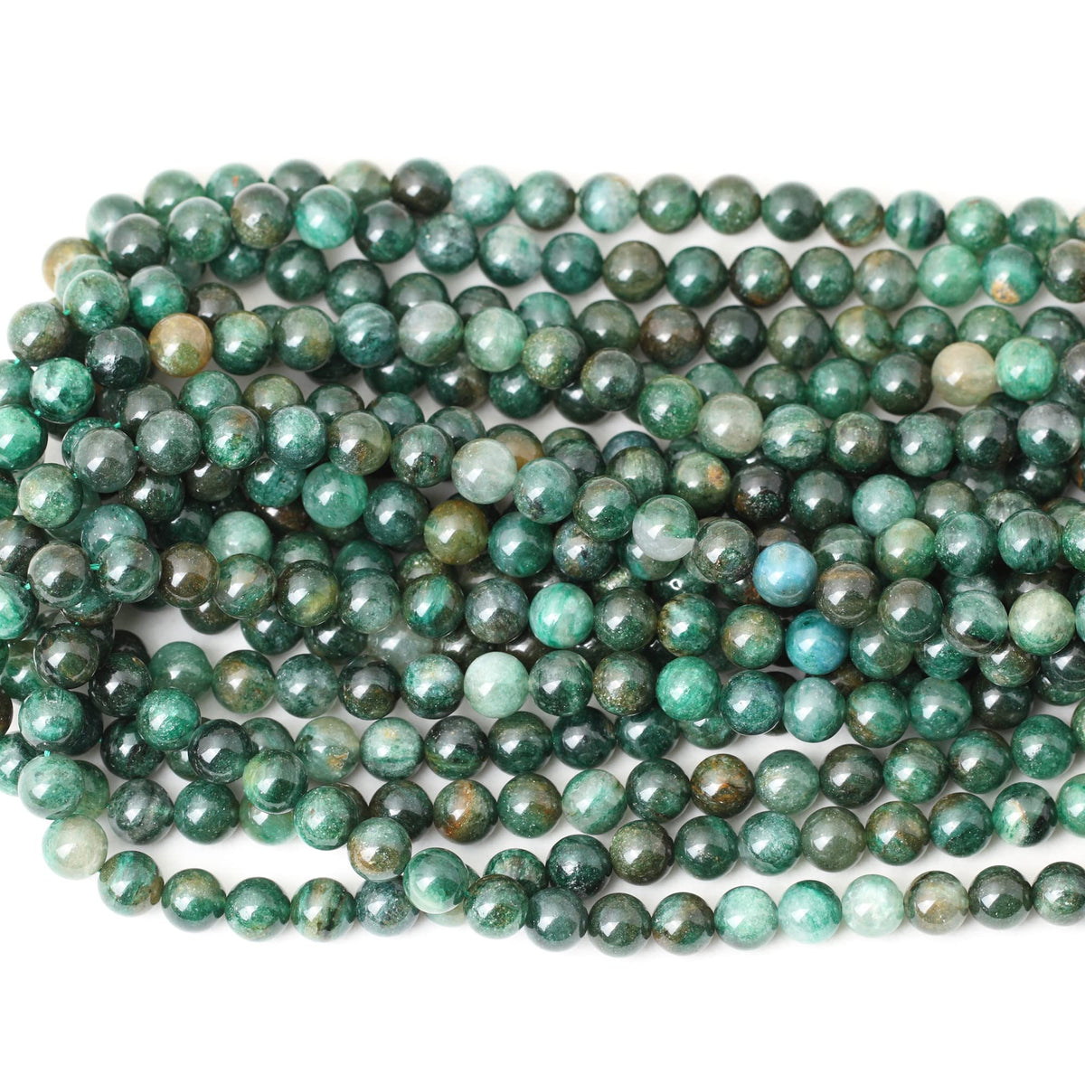 CHEAVIAN 45PCS 8mm Natural Green Mica Gemstone Smooth Surface Round Loose Beads for Jewelry Making 1 String 15 Inches