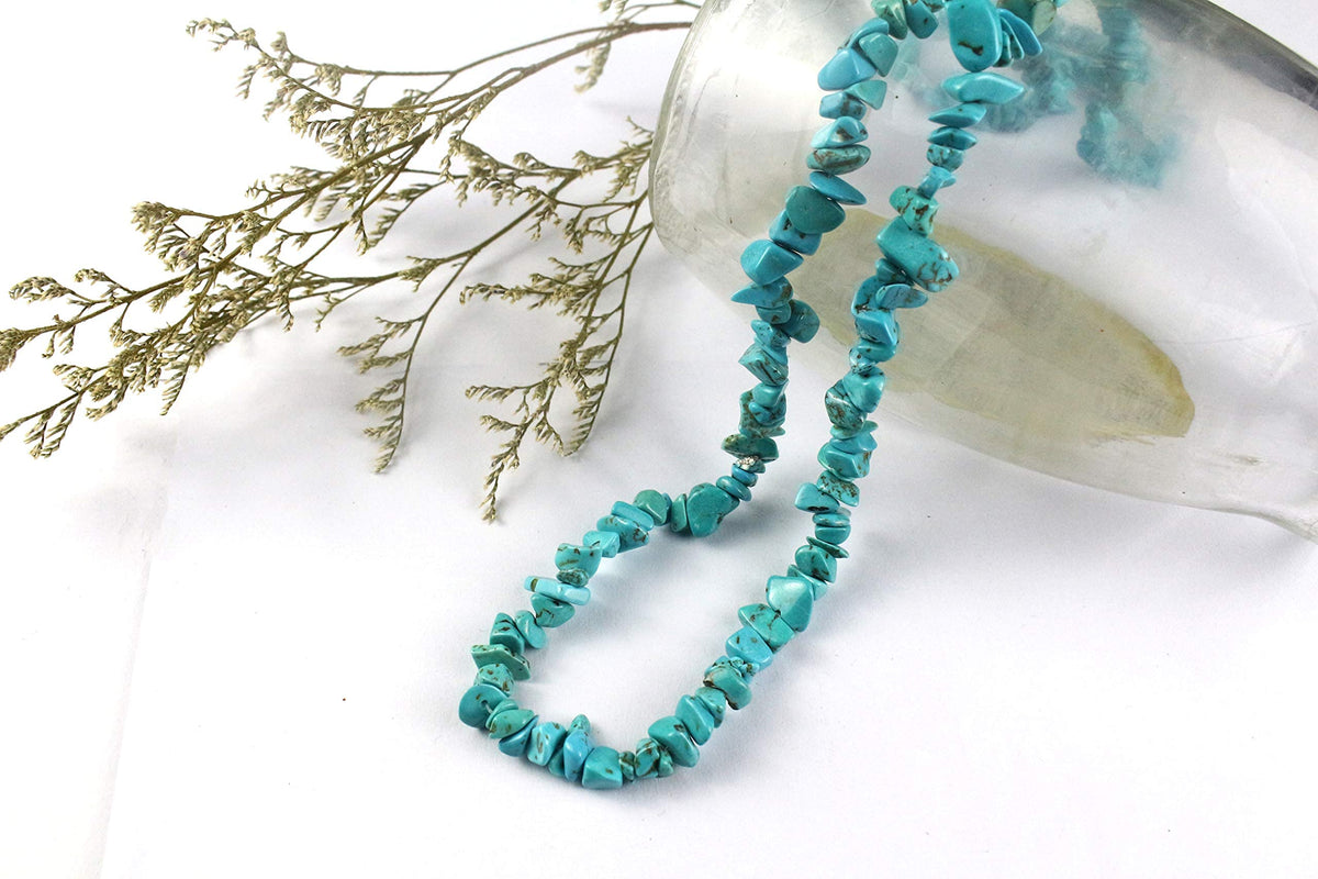 35 inches Chip Stone Loose Gemstones Beads Drilled Strand for Jewelry Making (Blue Turquoise)