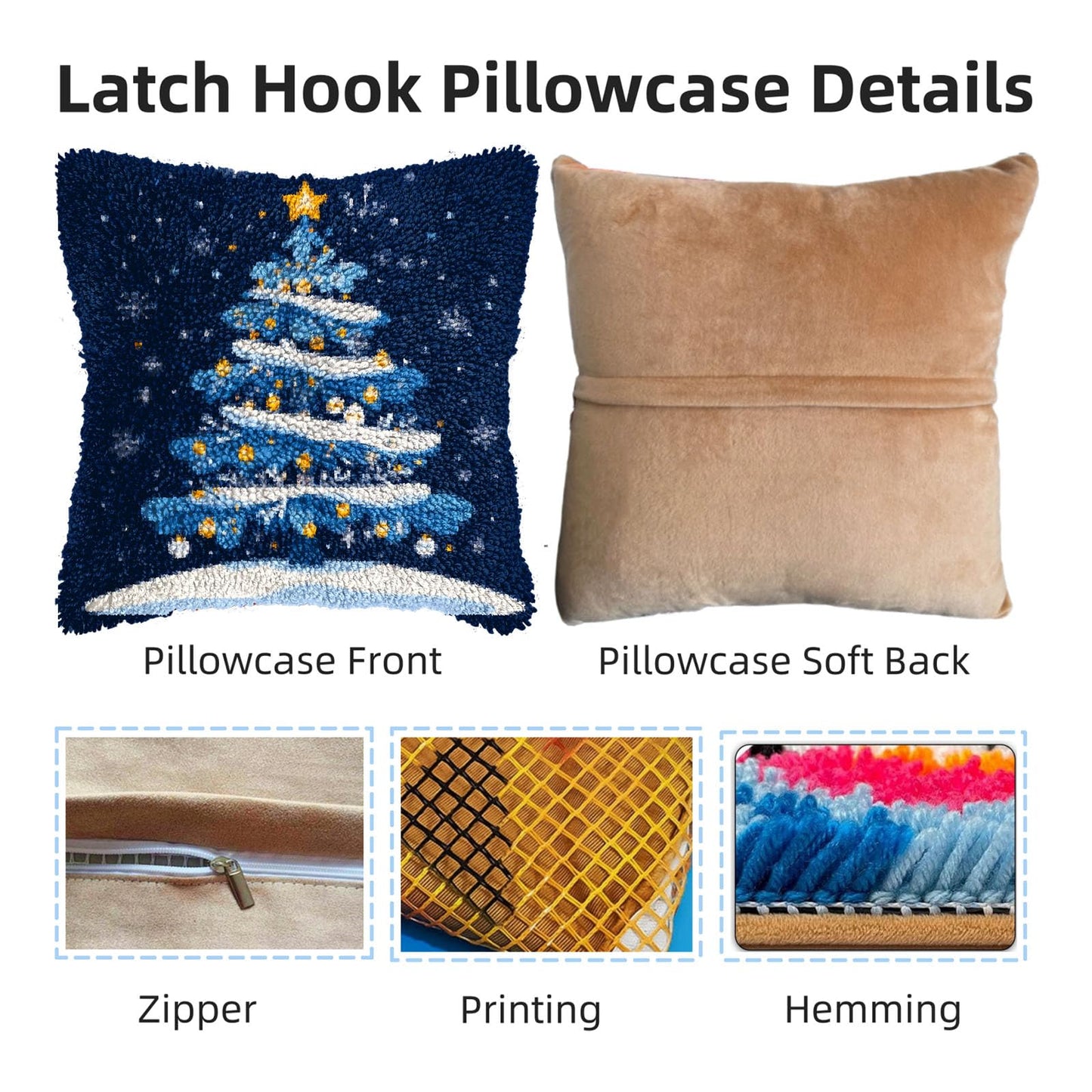 DIY Latch Hook Pillow Kits for Adults Merry Christmas Winter Christmas Tree Pillow Cover Printed Pillowcase Crochet Yarns Hooking Handmade Cushion for Home Sofa Decoration 17x17inch(3)