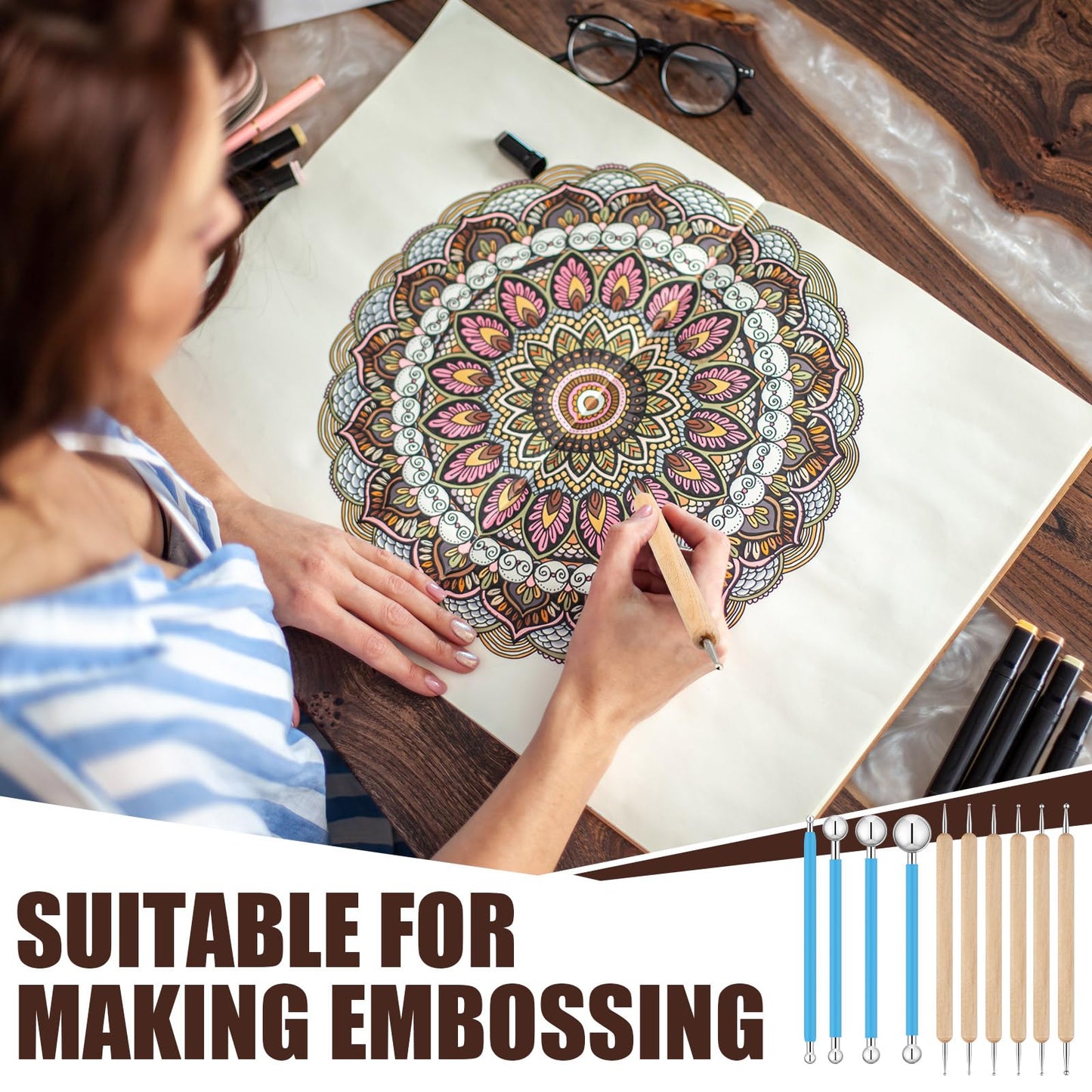 Teenyyou 6 Sets Dot Painting Tools 60 Pcs Clay Pottery Modeling Metal Embossing Tools Ceramic Clay Dotting Supplies for Painting Mandalas Pottery Art Rock