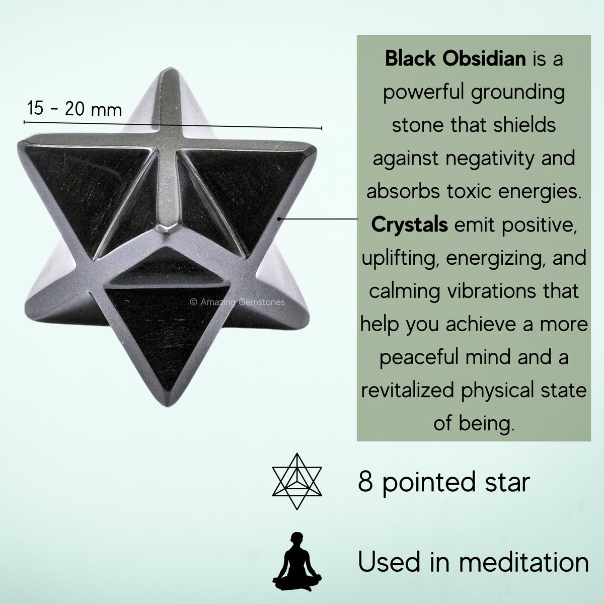 Amazing Gemstone Black Obsidian Merkaba Crystal - 0.75 Inches Metaphysical Merkaba Star for Meditation - Energetic Tetrahedron Crystal and Healing Stones for Spiritual Growth and Healing (15-20mm)