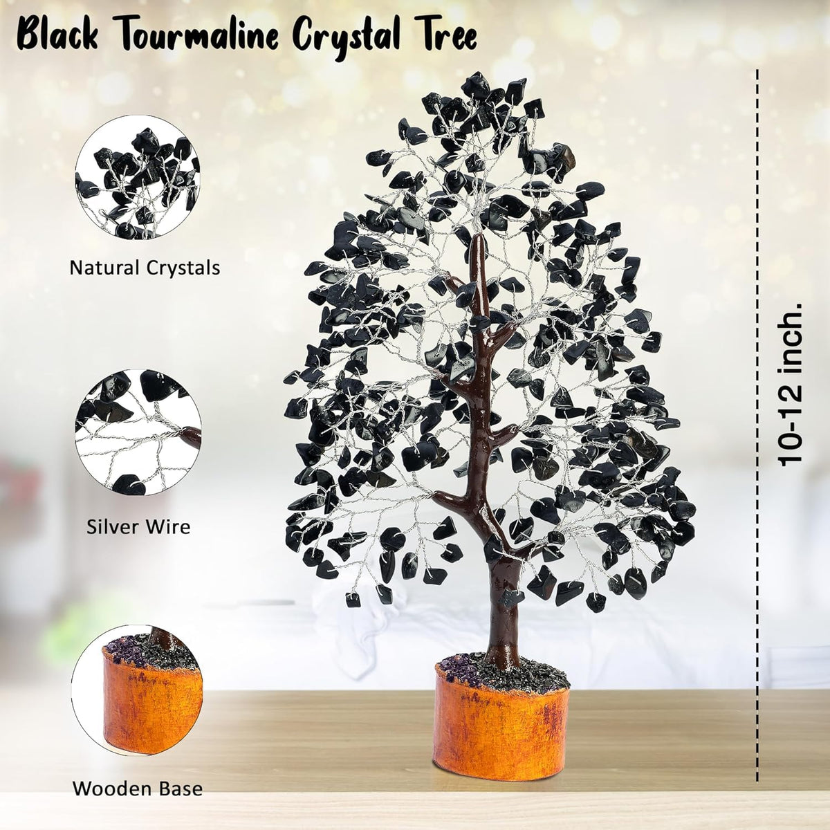 Crocon® Black Tourmaline Crystal Tree of Life Birthday Gifts for Men, Dad, Friend Healing Crystals Spiritual Shelf Crystal Decor Feng Shui Table Decor Gift for Men Housewarming Unique Home Decor
