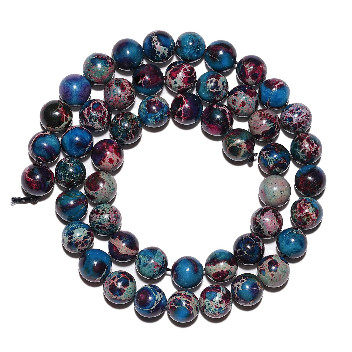 10mm Natural Blue Imperial Jasper Gemstone Beads Polished Round Smooth Stone Beads for Bracelets Jewelry Making 15inch Loose Beads