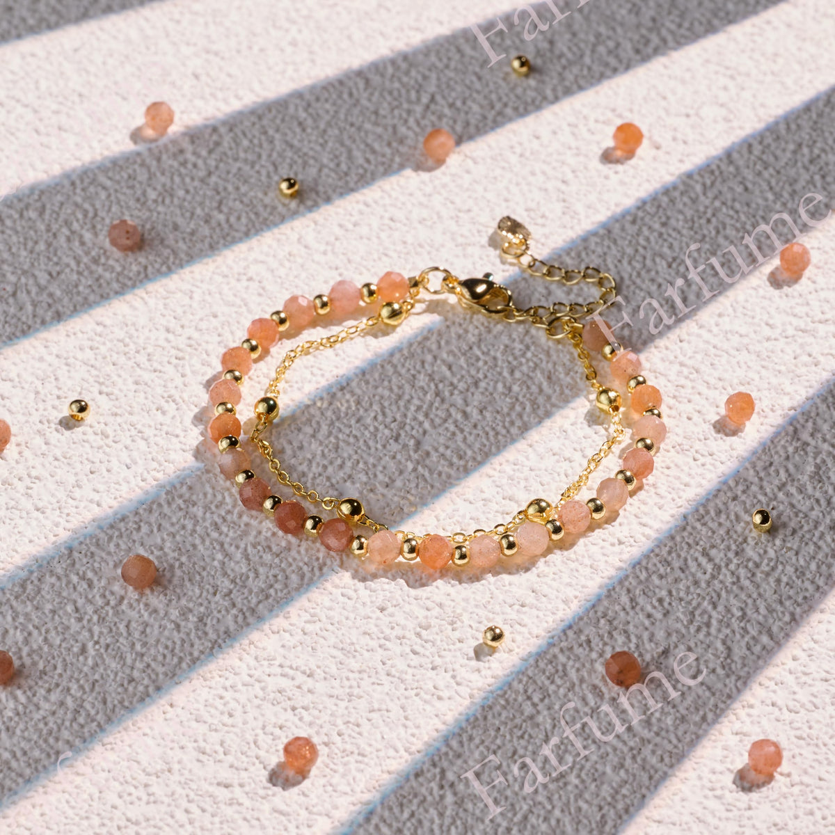 Farfume Sunstone Crystal Bracelet Beaded Bracelets for Women 4mm Natural Stone Beads Gemstone Handmade Jewelry Valentine's Day Gifts