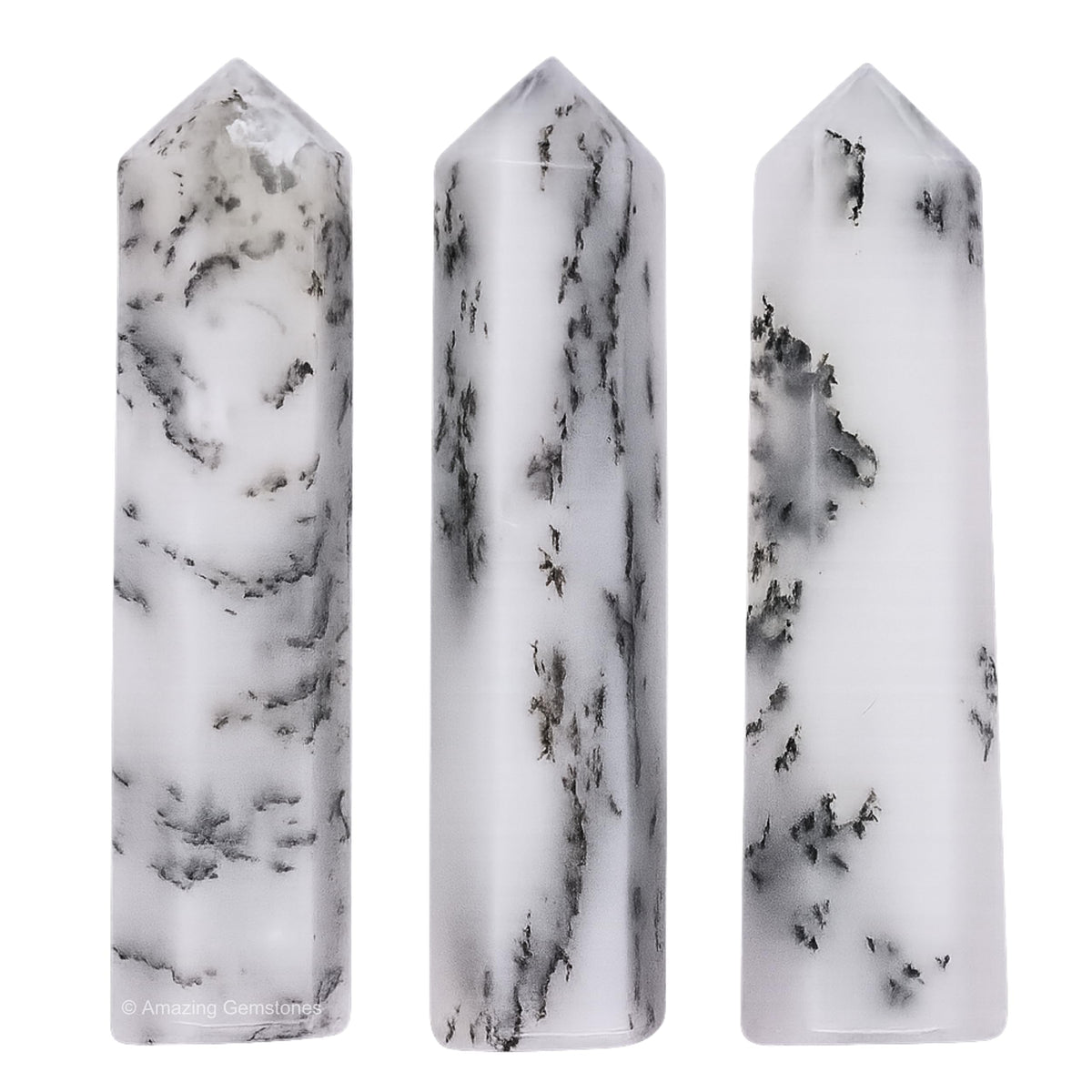 Amazing Gemstone Dendrite Opal Crystal Points Bulk Healing Crystals - Pack of 3 Single Terminated Healing Wand Point Bulk Crystals for Crafts, Crystal Grid, DIY Work - - Beginners Gift