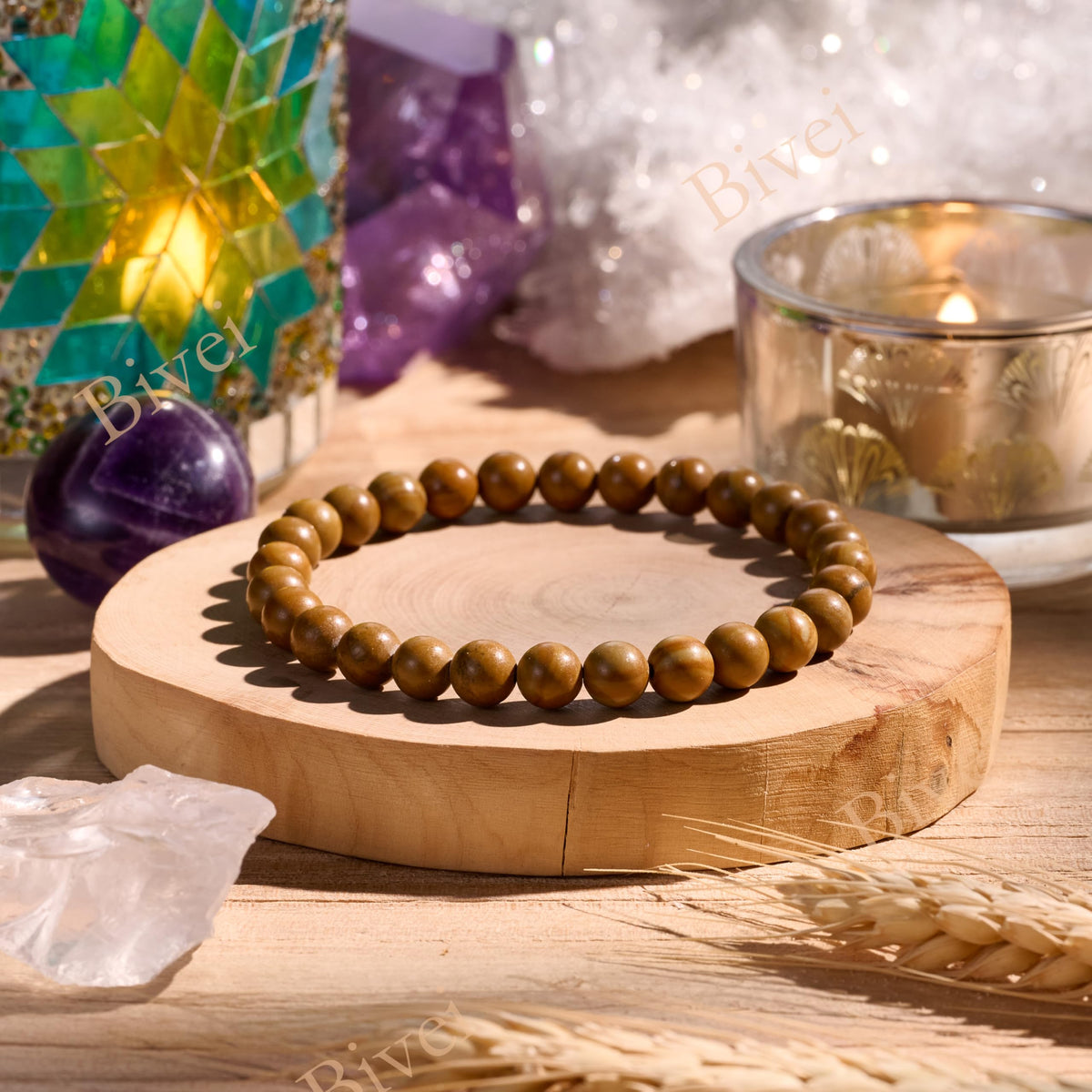 Bivei Wood Grain Jasper-Steady Growth-6mm Beaded Bracelets for Women Handmade Semi Precious Natural Stone Stretch Elastic Jewelry for Women Yoga Protection Gifts