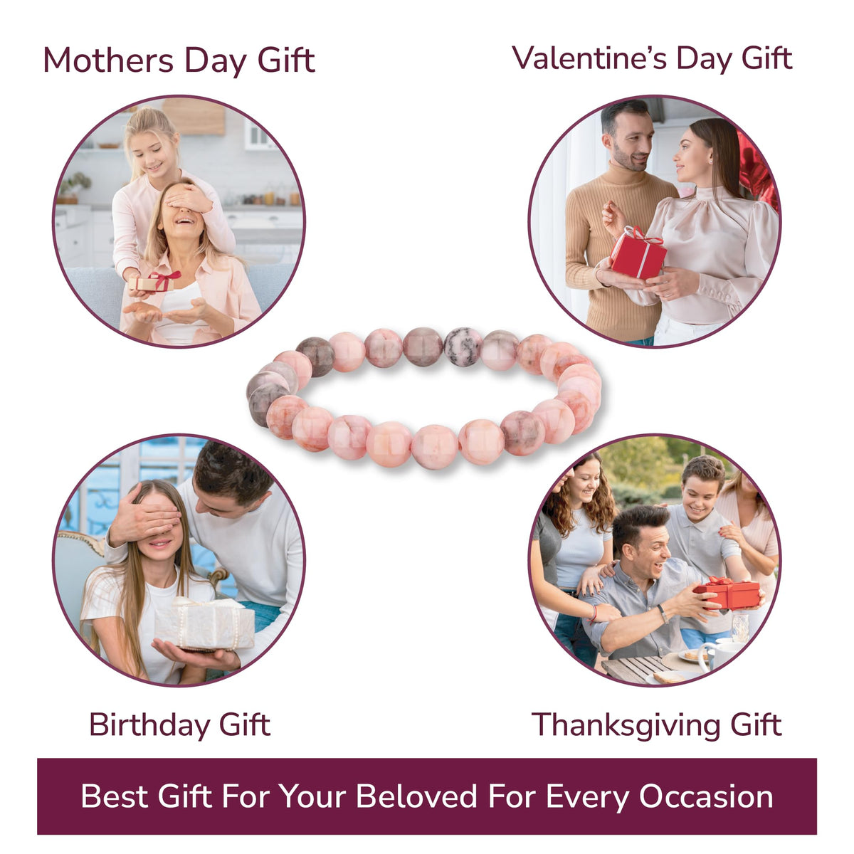 Crystal Vibe Pink Zebra Jasper Bracelet for Balance and Harmony - 8mm Beaded Bracelet for Women Men - Healing Crystal Bracelet - Elastic Adjustable Size