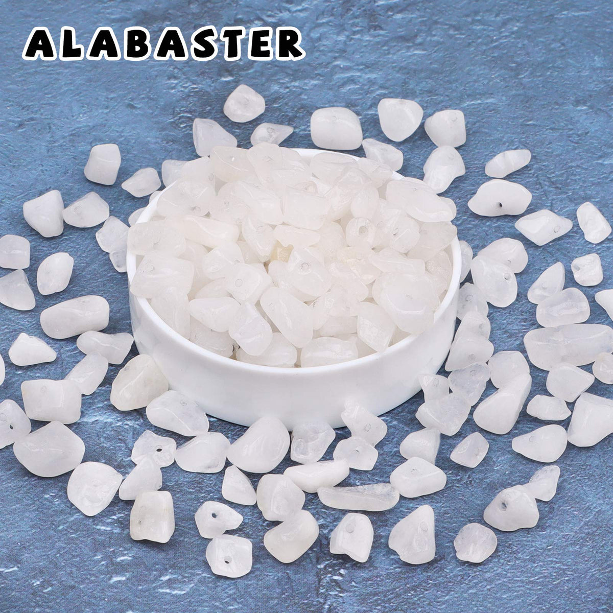 500 pcs Natural Chip Stone Beads, Alabaster 5-8 mm Irregular Gemstones Healing Crystal Loose Rocks Bead Hole Drilled for Jewelry Making Bracelet