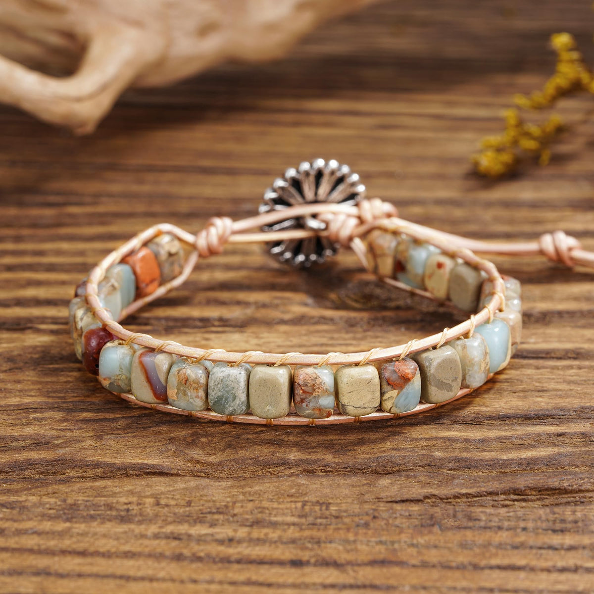 Plumiss Boho Handmade Agalmatolite Stone Bead Wrap Bracelets for Women Men Natural Gift