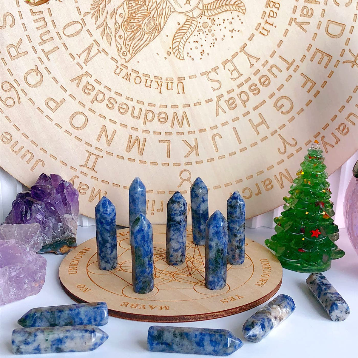 10PCS Blue Solidate Natural Healing Crystals Stones Sets Polished Tumbled Pocket Gemstones Bulk Hexagonal Points Reiki Energy Balancing Chakra Meditation Therapy Desk Decor Gift