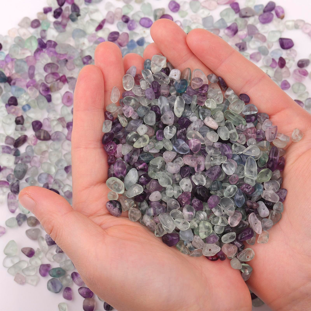 400pcs Natural Chip Stone Beads for Jewelry Making Fluorite 5-8mm Irregular Gemstones Healing Crystal Loose Rocks Bead Hole Drilled for Ring Earrings Necklace Bracelet Making DIY Art Crafts