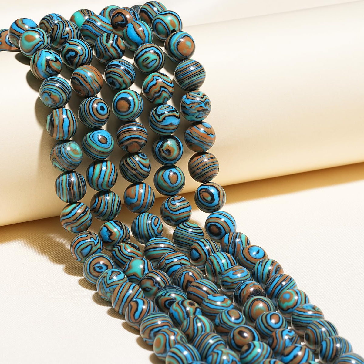 8mm Natural Blue Malachite Gemstone Beads Polished Round Smooth Stone Beads for Bracelets Jewelry Making 15inch Loose Beads