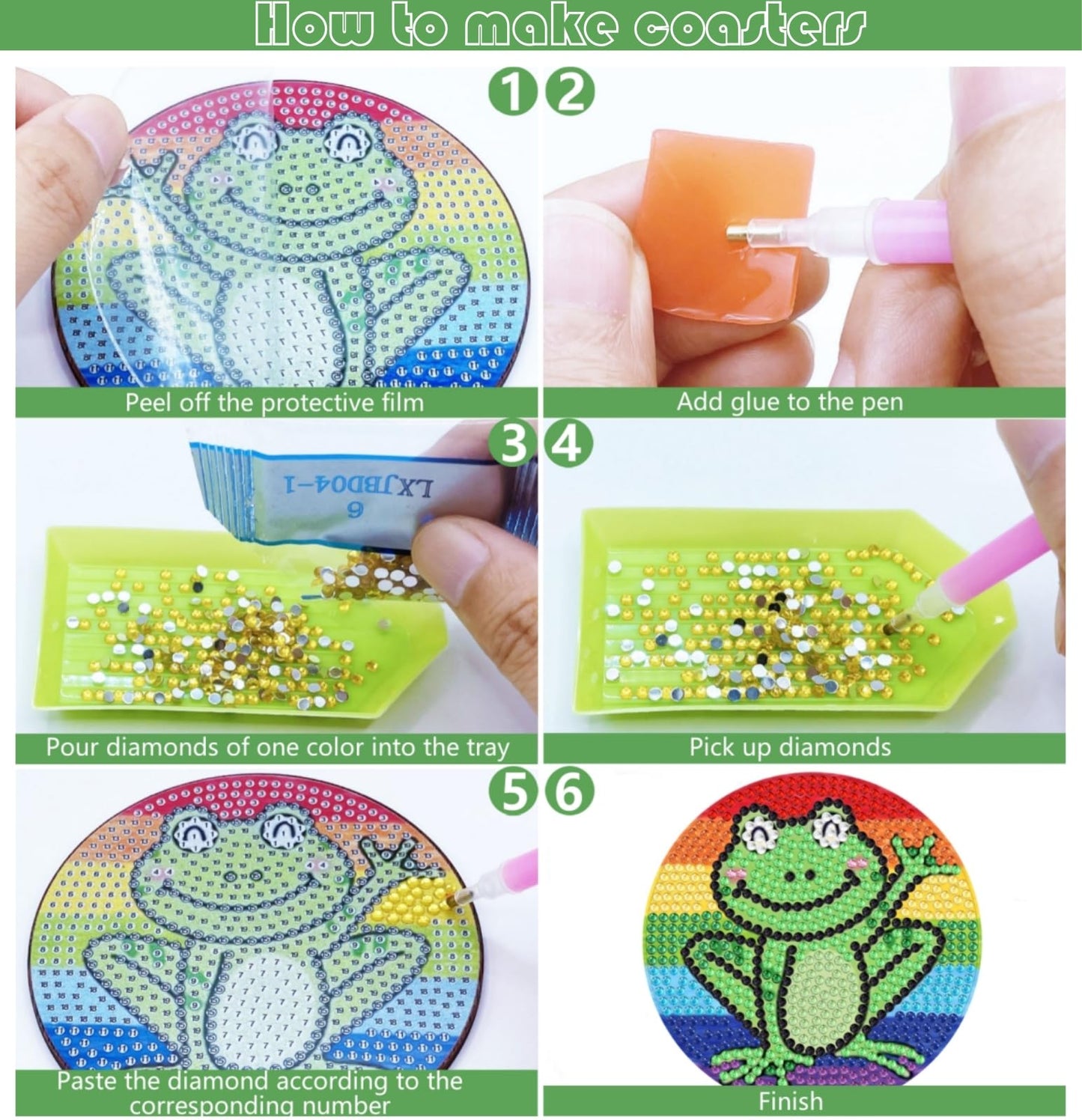 Bulerrylulu 8 Pcs Diamond Painting Coasters Kits with Holder,Diamond Art Coasters Set for Drinks Coffee Table, Gem Painting kit for Beginners Adults DIY Art Craft Gifts Home Decors (8pcs Frog)