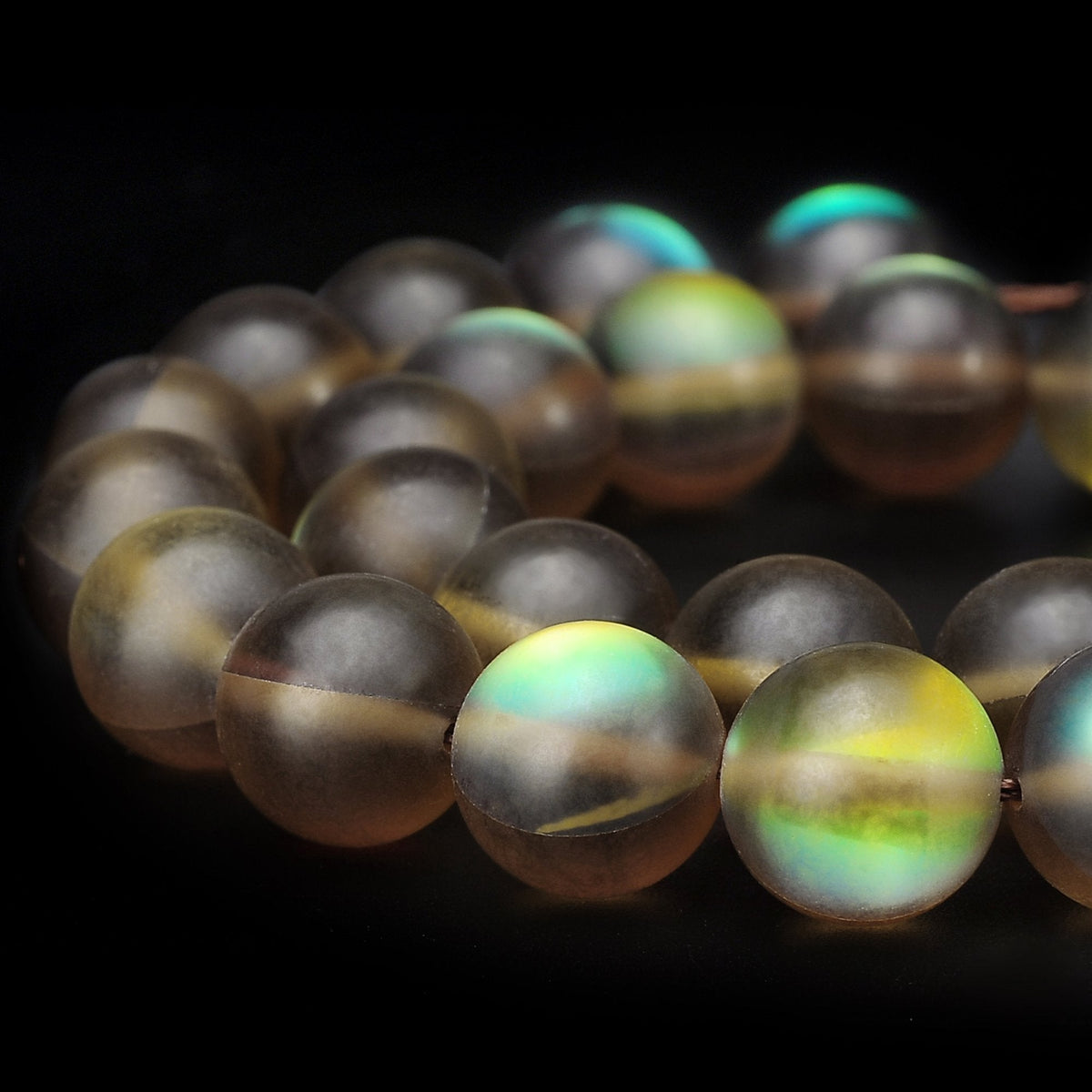 RUBYCA 10mm Round Moonstone Matte Crystal Glass Beads Aura for Jewelry Making Brown, 1 Strand