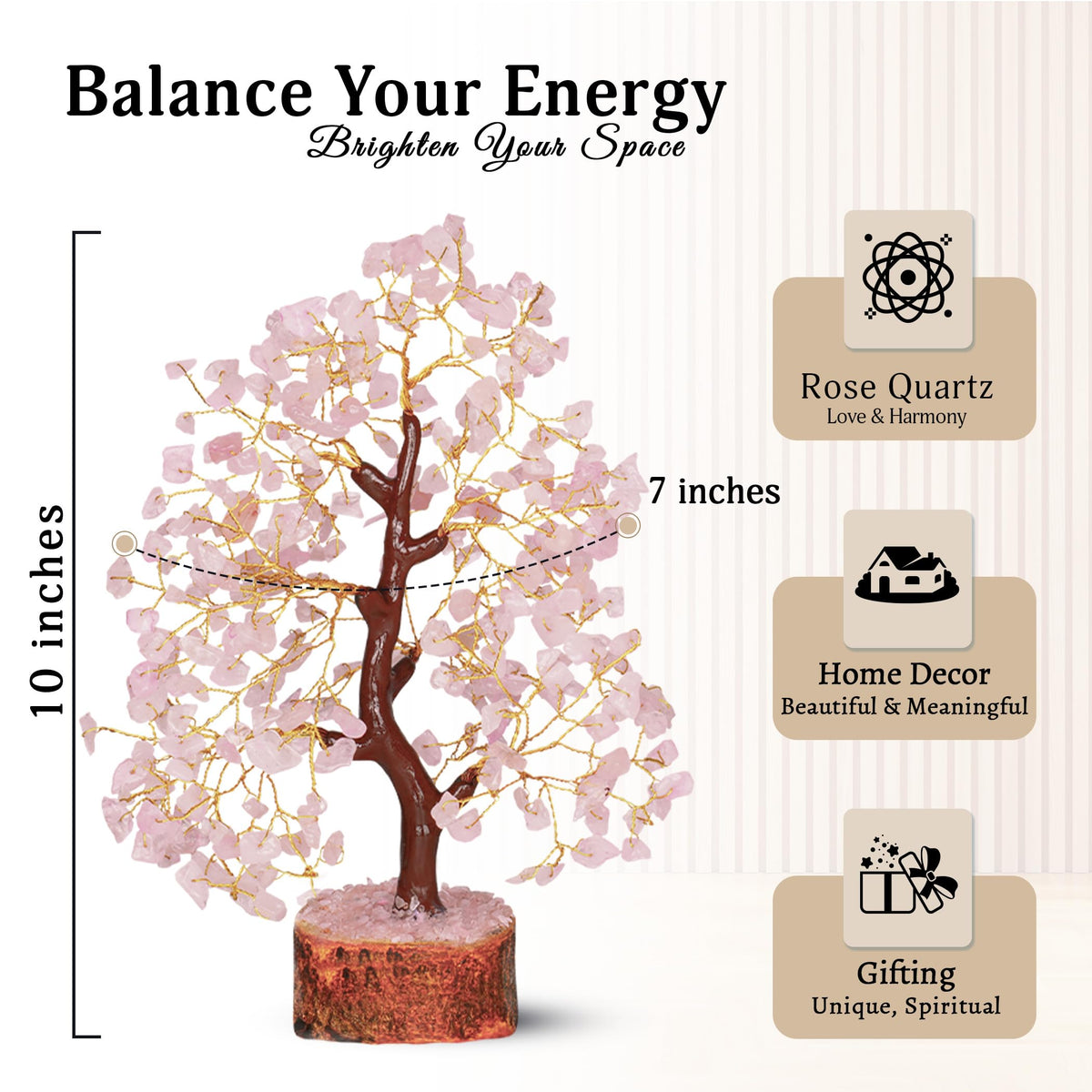 YATSKIA Rose Quartz Tree - Quartz Crystal Tree for Positive Energy - Birthday Gifts for Women - Feng Shui Decor - Gemstone Home Decor - Pink Desk Accessories