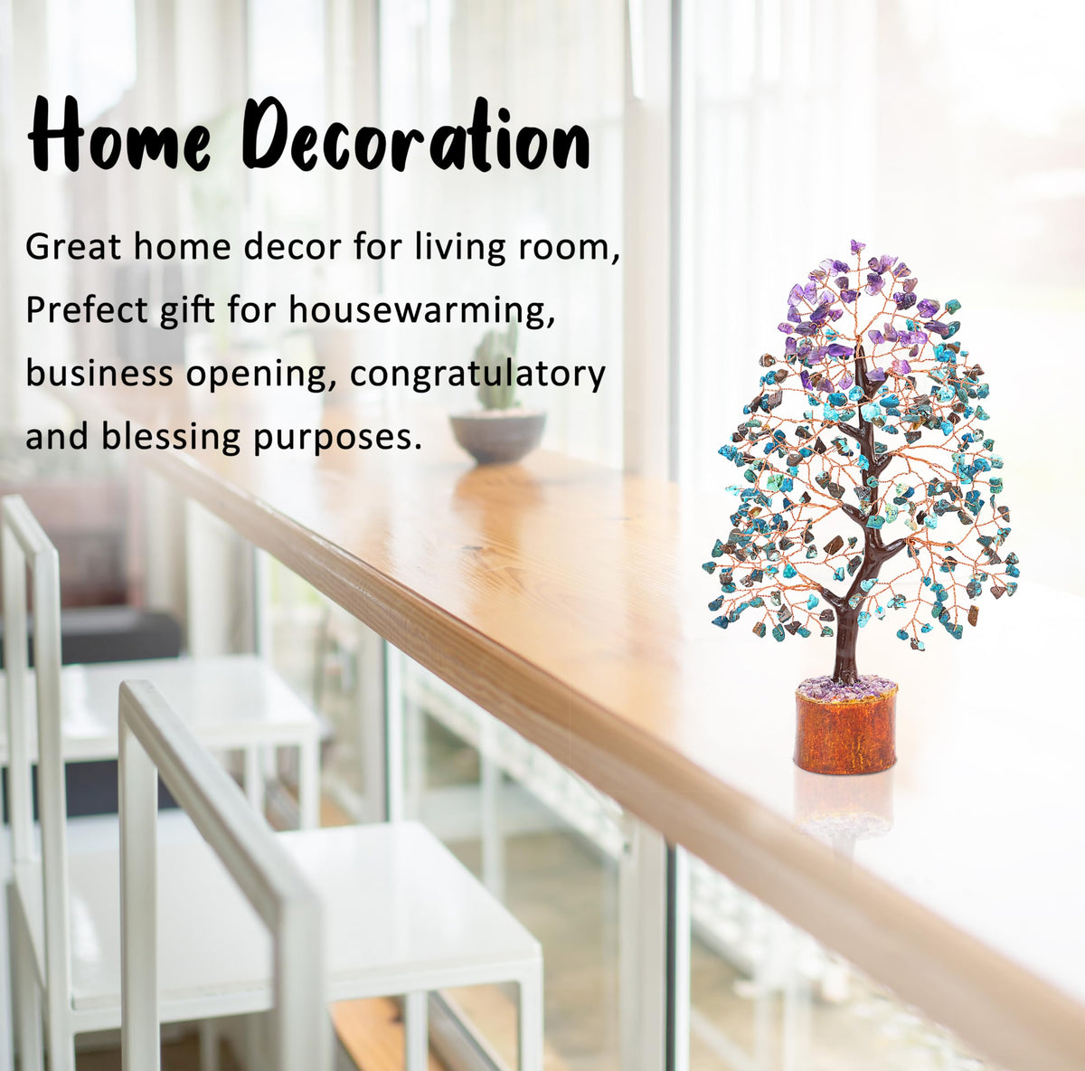 Crocon® Amethyst & Turquoise Gemstone Tree, Crystal Tree of Life, Feng Shui Bonsai, Money Tree, Healing Tree Home Decoration, Good Luck Figurine, Gem Tree for Positive Energy, Chakra Tree of Life Gift