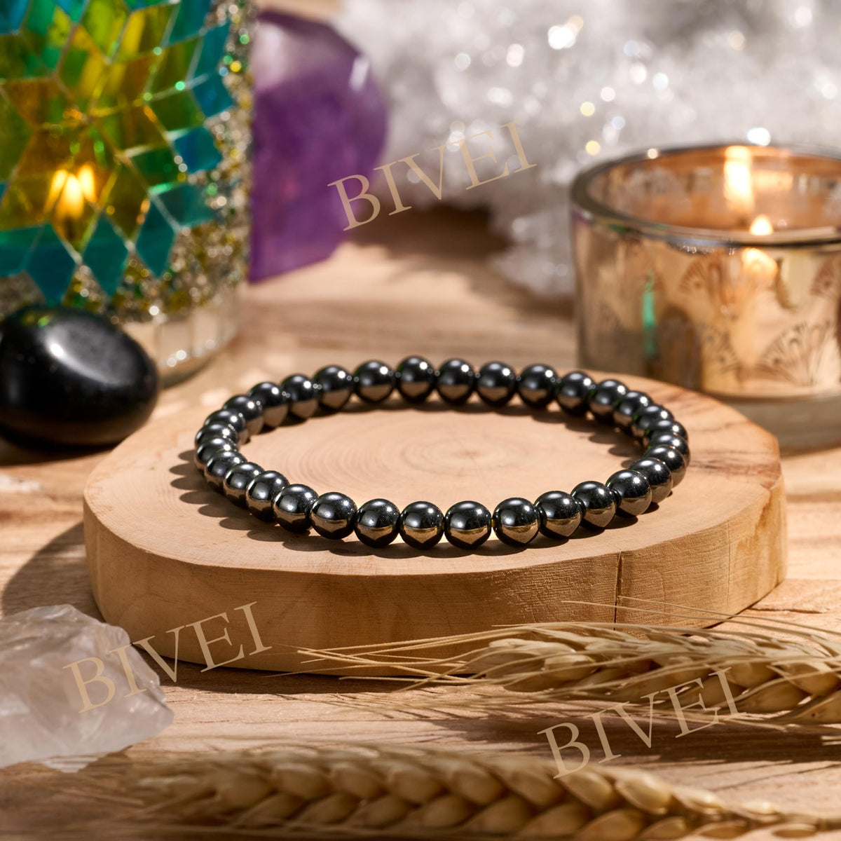 Bivei Hematite - Mental Mastery - 6mm Beaded Bracelets for Women Handmade Semi Precious Natural Stone Stretch Elastic Jewelry for Women Yoga Protection Gifts