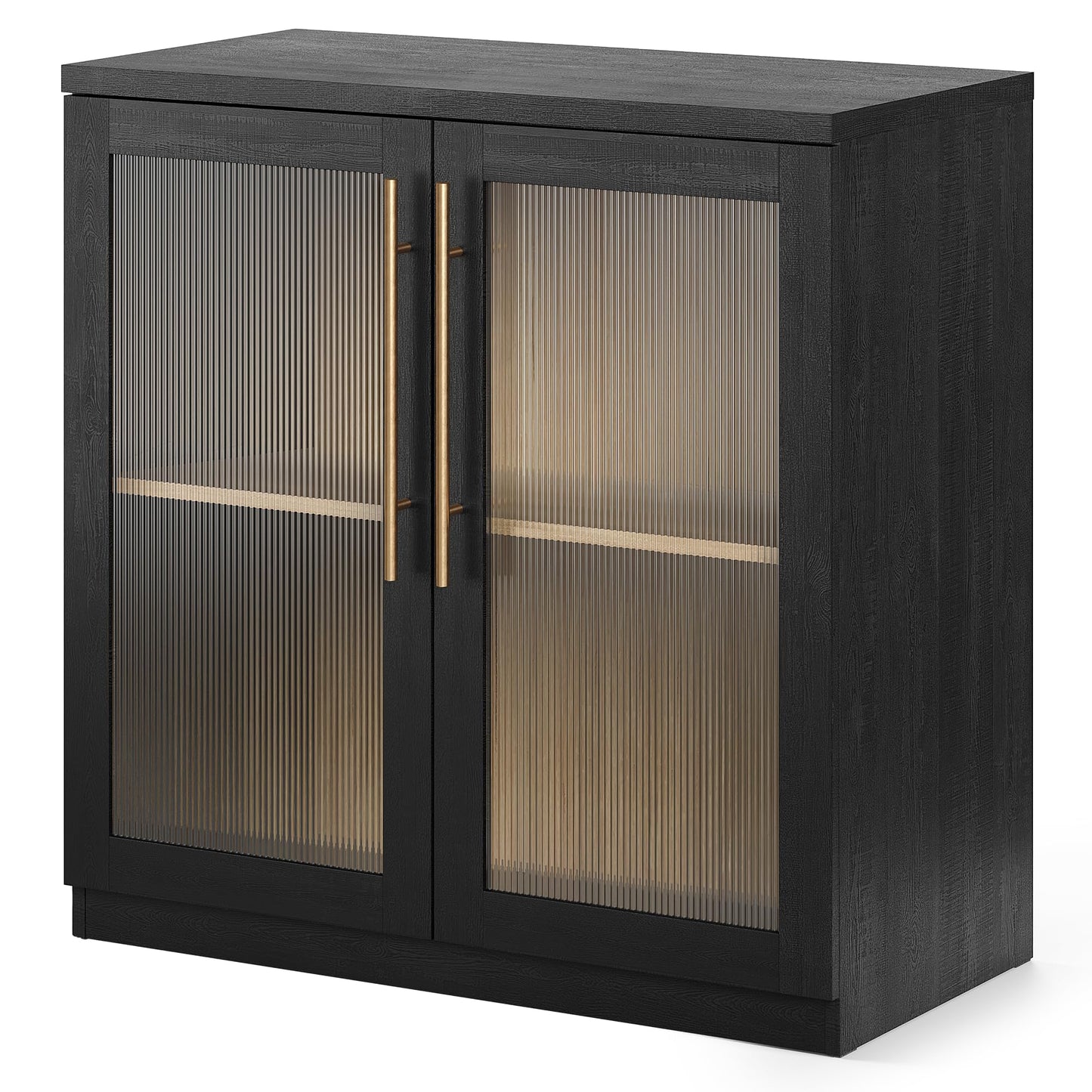 ModernMate Set of 2 Accent Sideboard Cabinets, 62" Modular Storage Buffet Table with Acrylic View Doors, Black Wood Grain Media Console with Soft-Close Hinges for Living Room, Dining Room