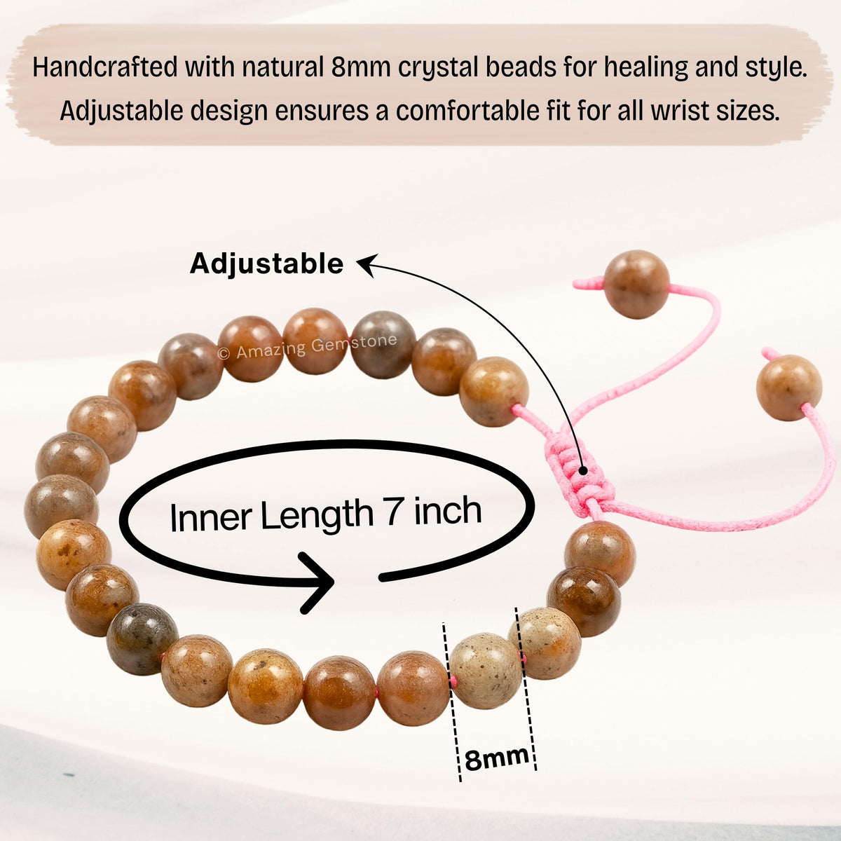 Amazing Gemstone Original Sunstone Bracelet for Women Men's Gifts - Protection Healing Crystal Bracelet - 8mm Beaded Adjustable Bracelet Pulseras Para Hombres Mujer Stocking Stuffers