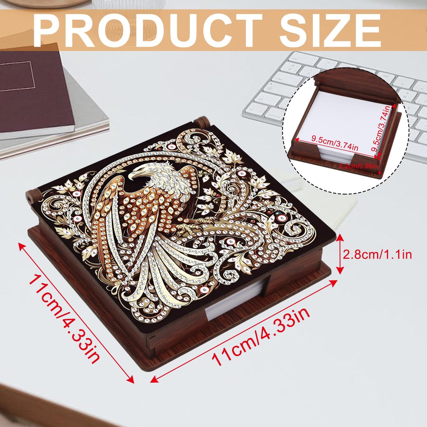 JISHSHAY Diamond Painting Note Box Eagle Diamond Art Notecard Box Eagle Gem Art Sticky Note Holder Gem Painting Mosaic Kits for Adults Embroidery Kit Memo Pad Holder, Contains 160 Sheets of Paper