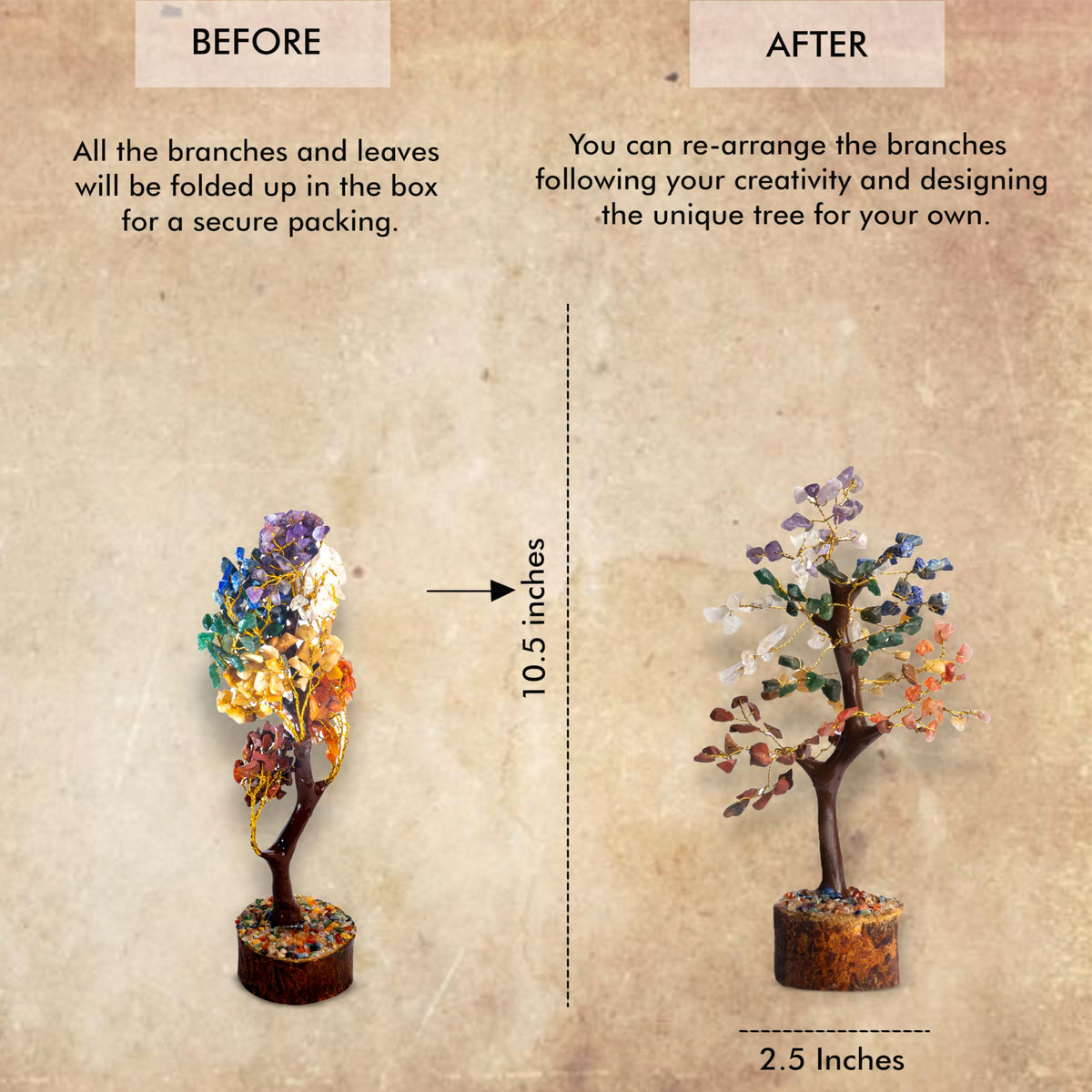 Wonder Care WC 7 Chakra Tree for Positive Energy Home Decorations and Healing Crystal Tree with M-Seal & Golden Wire | Money Tree | Crystal Decor | Multi Crystal | Feng Shui Decor (150 Beads)