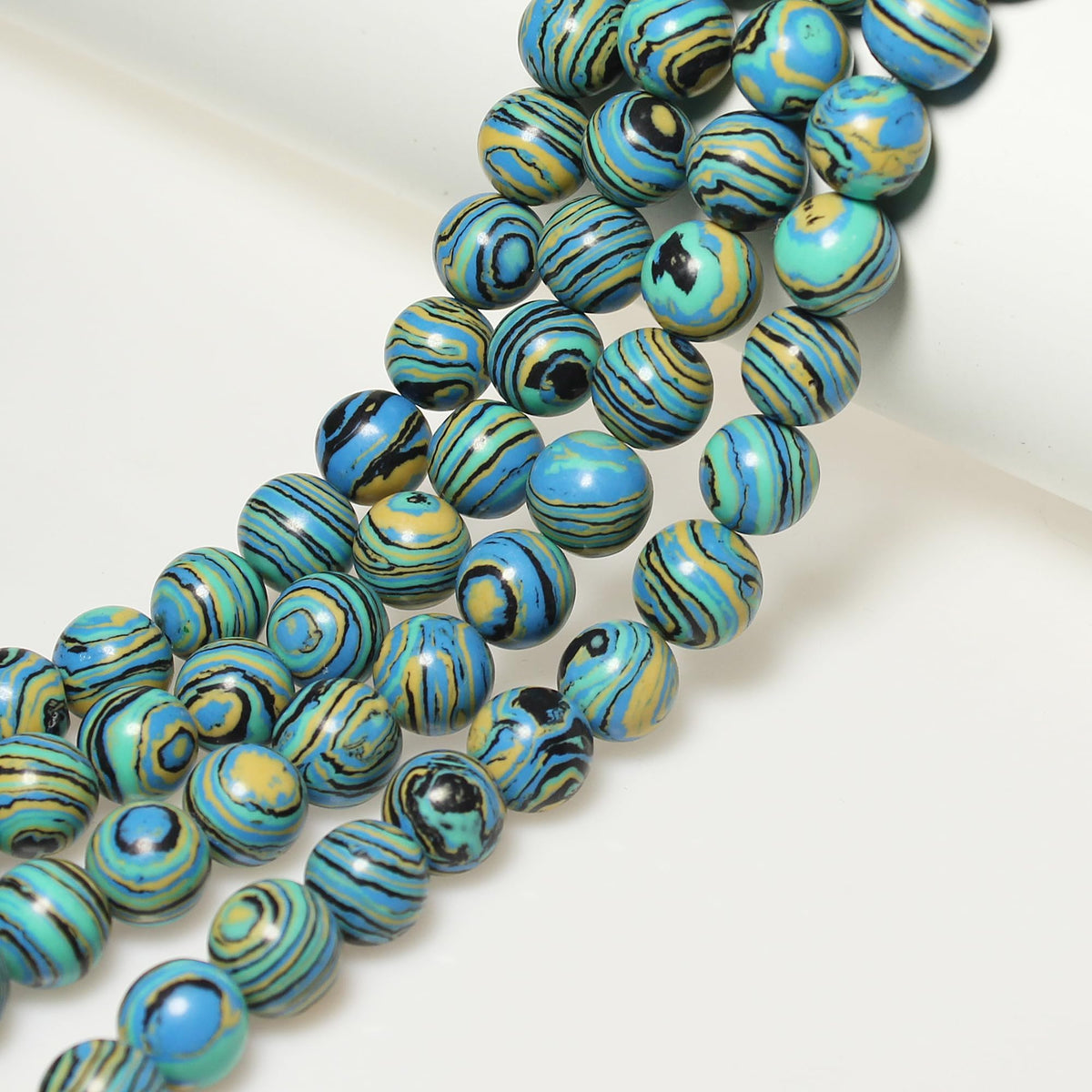 MJDCB Synthesis Colour Malachite Beads Beautiful Fashion Round Stone Beads for DIY Jewelry Making 15" (8mm, Blue- Gold - Black)