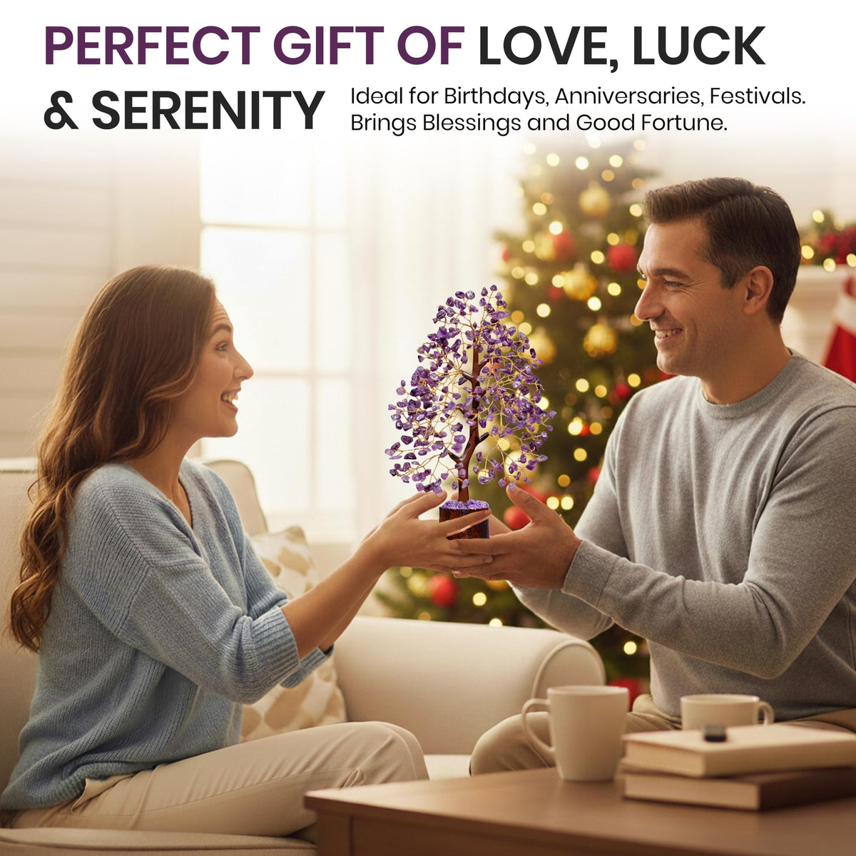 AstraVeda Amethyst Crystal Tree, Chakra Gemstone Gift for Feng Shui Healing