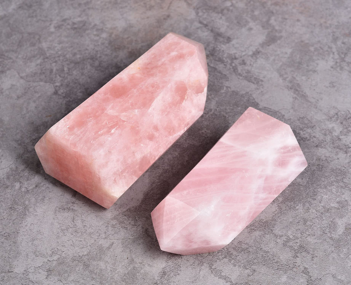AMOYSTONE Rose Quartz Obelisk Tower Large Healing Crystal Wand Point 6 Faceted Reiki Chakra Meditation Stone Pink 1.1-1.7 LBS