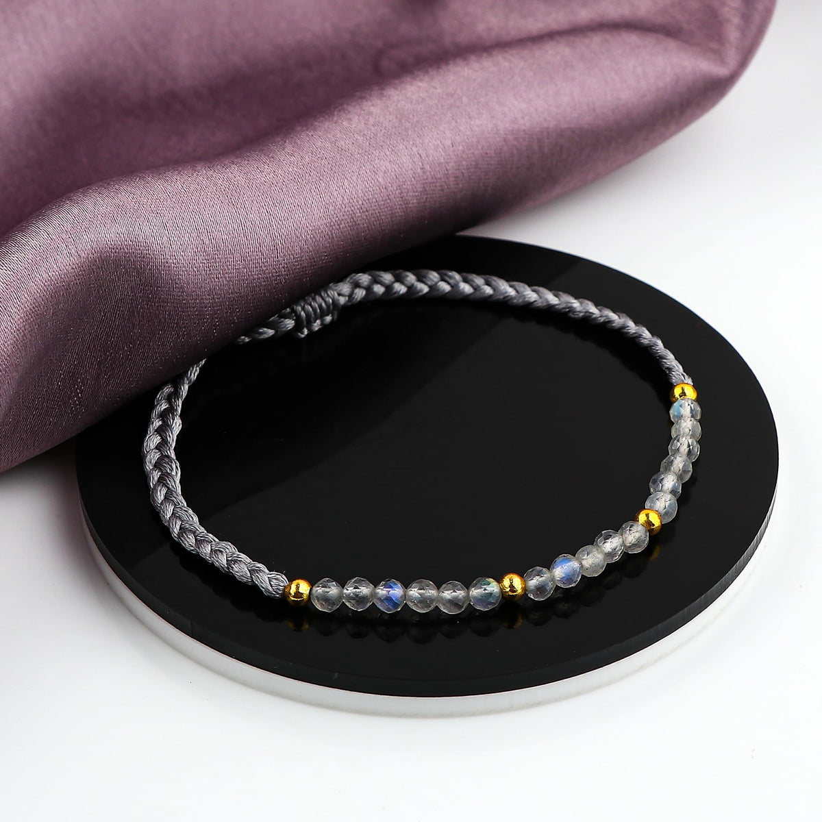 GEMSYMPHONY Labradorite Gemstone Beads Braided Bracelet – 3.5mm Natural Stone Beads, Handmade Adjustable Braided Rope Bracelet, Healing Crystal Jewelry for Men & Women, Unisex Boho Gift (Labradorite)