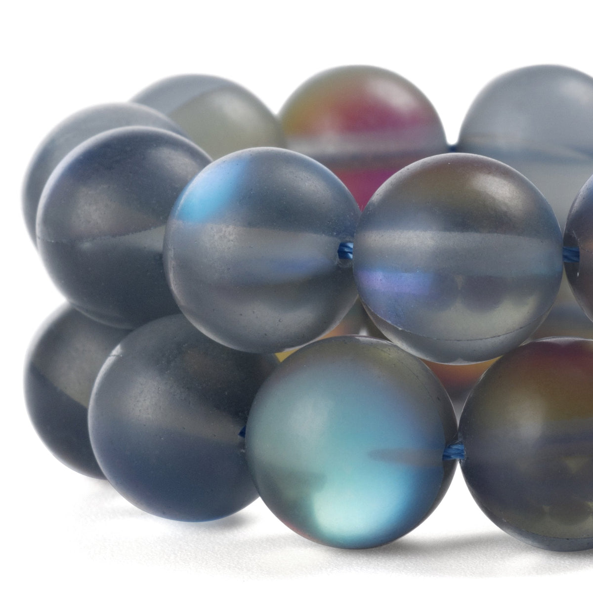 RUBYCA 10mm Round Moonstone Matte Crystal Glass Beads Aura for Jewelry Making Grey, 1 Strand