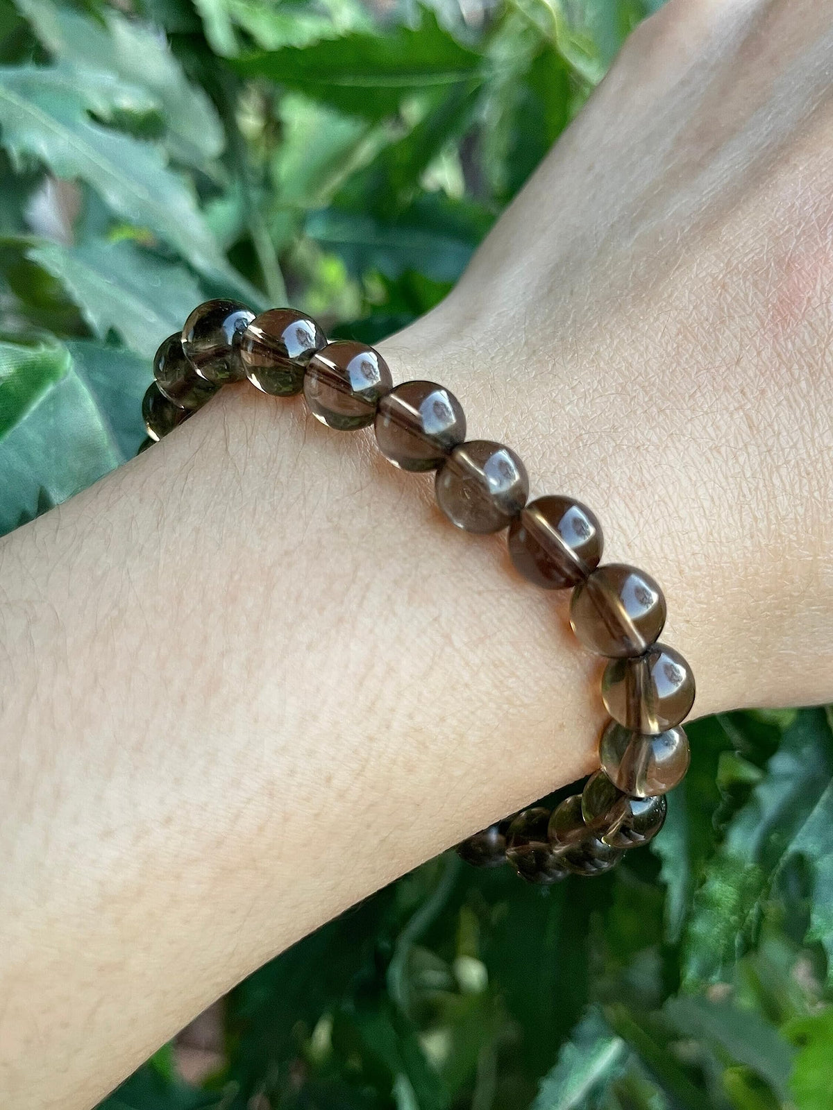 GAF TREASURES Smoky Quartz Crystal Bead Bracelet 8mm, Genuine Smoky Quartz Stretch Gemstone Bracelet, Healing Crystal Bracelet, Gift for Men & Women (10)