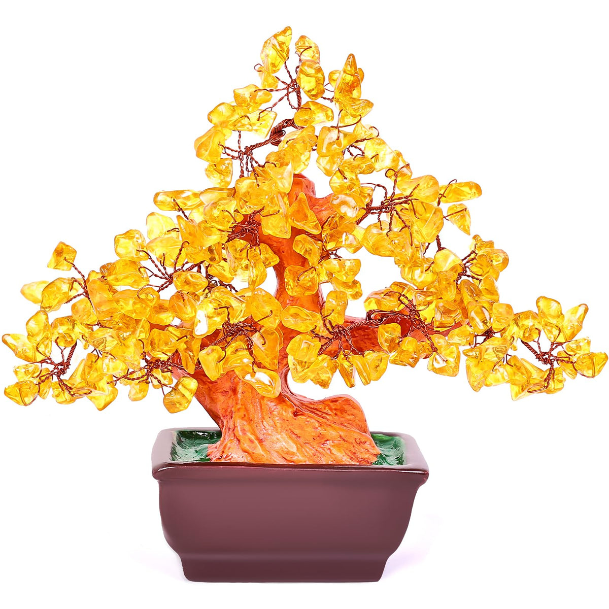 AzureLeap Feng Shui Quartz Crystal Money Tree Bonsai Style Decoration for Luck and Wealth (Yellow)