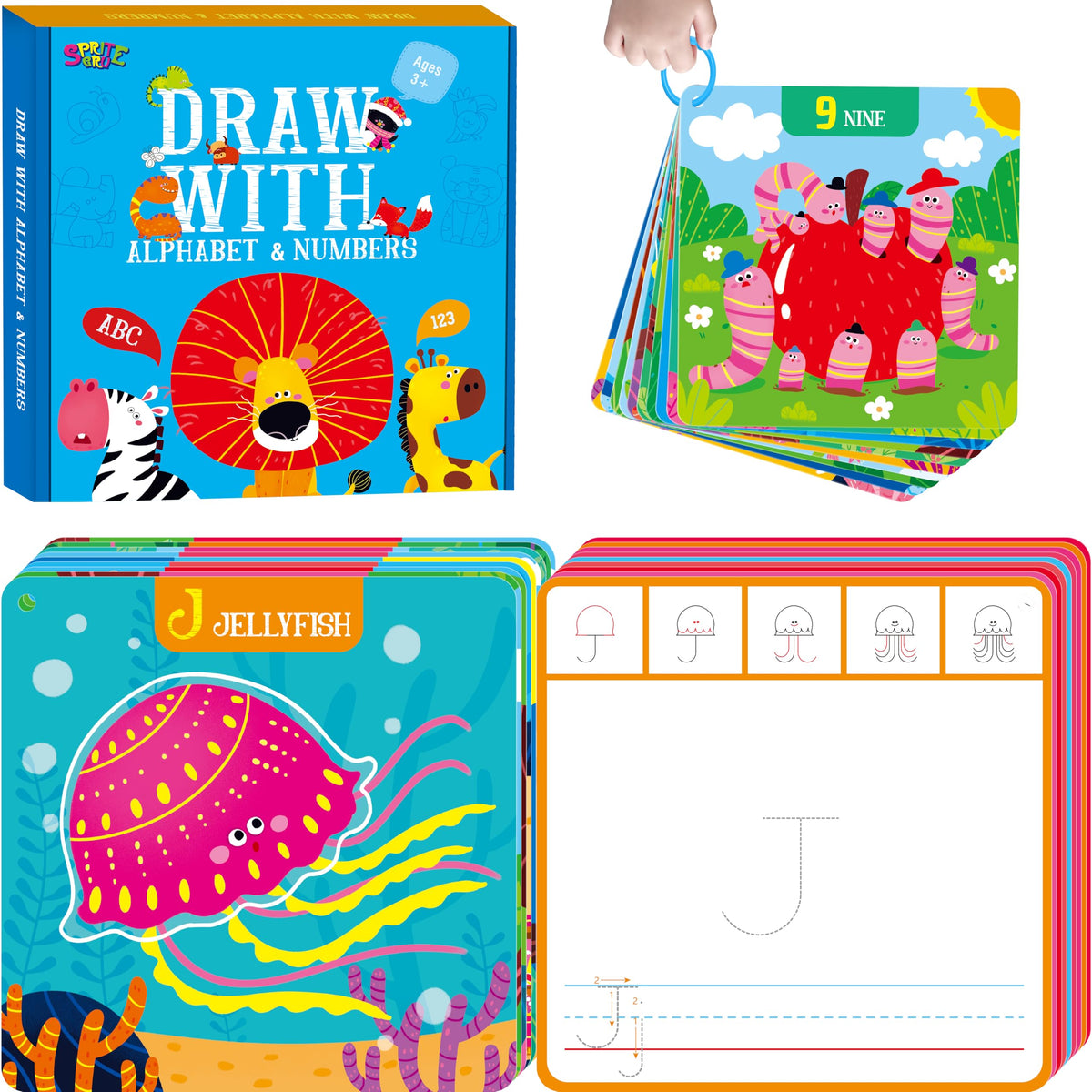 Draw with Alphabet & Numbers, 36PCS Dry Erase Cards Letters & Numbers Tracing Learning ABC Handwriting Educational Toy Set Educational Game Birthday Gift for Preschool Learning Activities