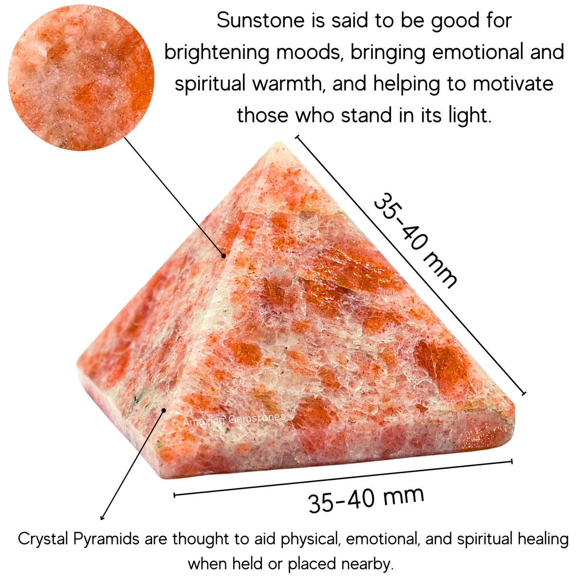 Amazing Gemstone Sunstone Pyramid Crystal Healing Stones - 1.5" Great Pyramid Figurine of Natural Stone Pyramid for Meditation, Reiki, Chakra Balancing and Crystal Pyramids Grid