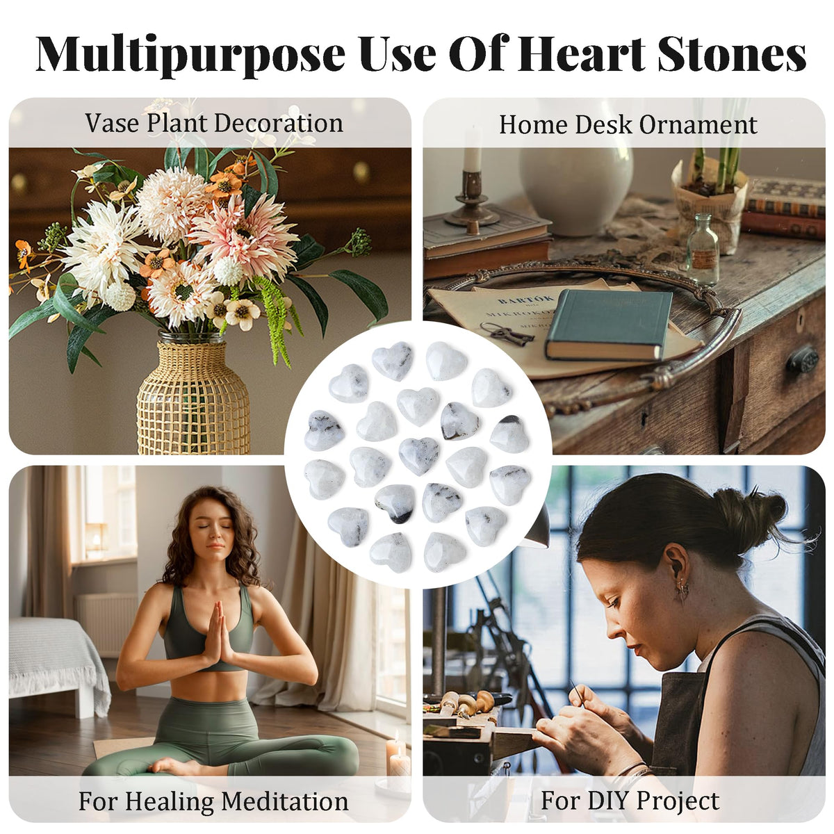 NUKAYAI 20PCS Moonstone Healing Crystals Set Stones Love Heart Shaped Polished Crystal Natural Cute Pocket Thumb Reiki Wholesale Set Gifts Balancing Meditation Mothers Day Bulk Gifts for Women