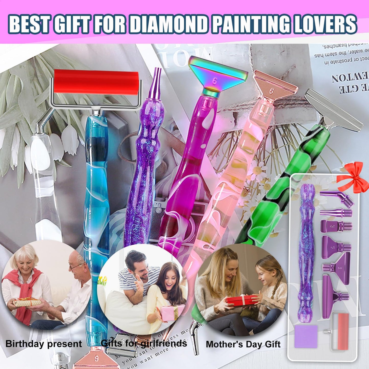 Heyseri Diamond Painting Pen, “Screw Tip, Tighter Hold”, Diamond Art Pen with Screw Thread Metal Tips, Tight Grip, 6 Painting Glue Clay