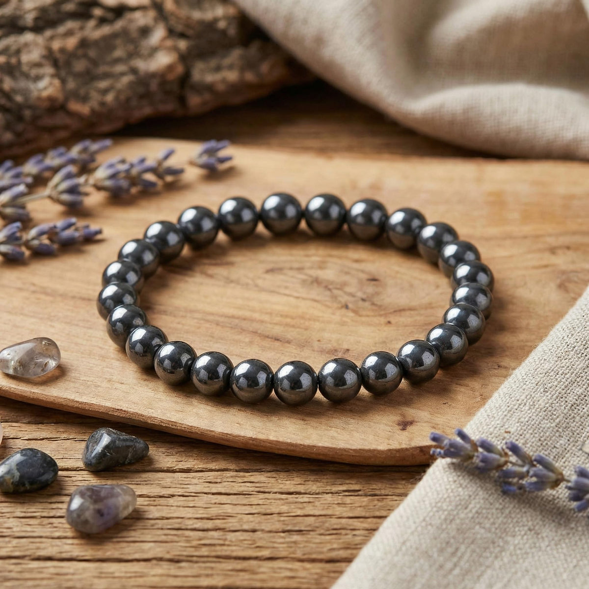 Yochus 60pcs Black Hematite Beads，6mm Healing Power Natural Stone Round Loose Beads for Jewelry Making Earring Necklace DIY Crafts