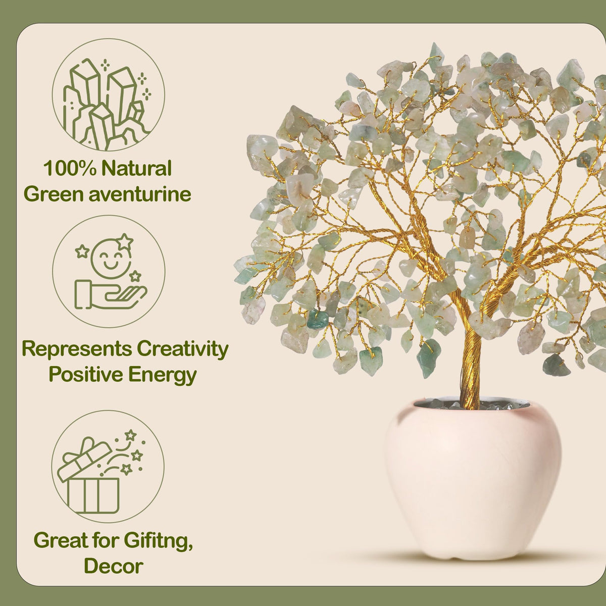Yatskia Green Aventurine Crystal Tree, Healing Stones - Tree of Life Decor, Unique Gifts for Women