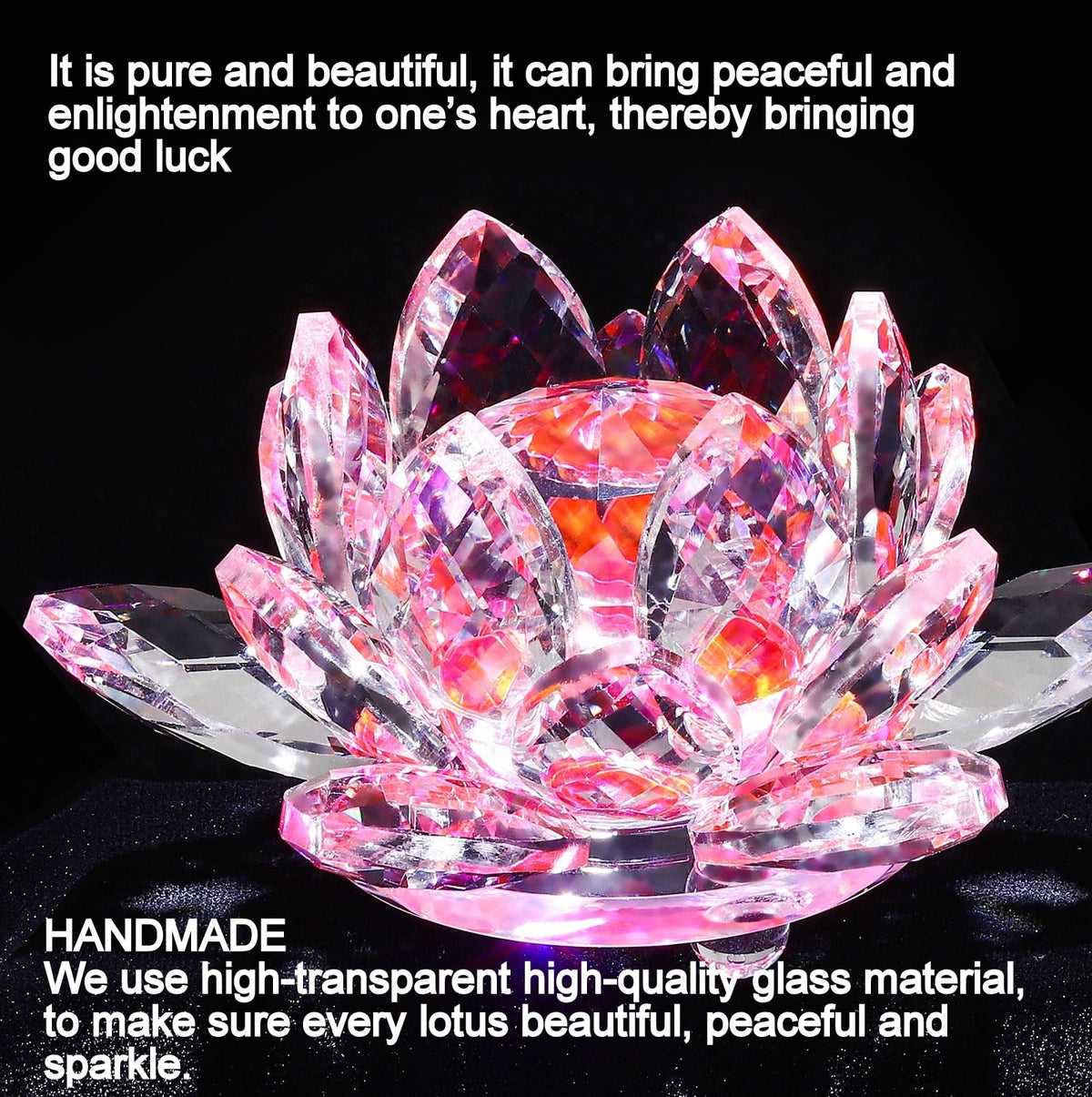 TENGFENG Sparkle Crystal Lotus Flower - 4'' Hue Reflection Clear Crystal Lotus for Feng Shui Home Decor Sun Catcher Ornaments or Paper Weight with Gift Box (100MM) Transparent Pink