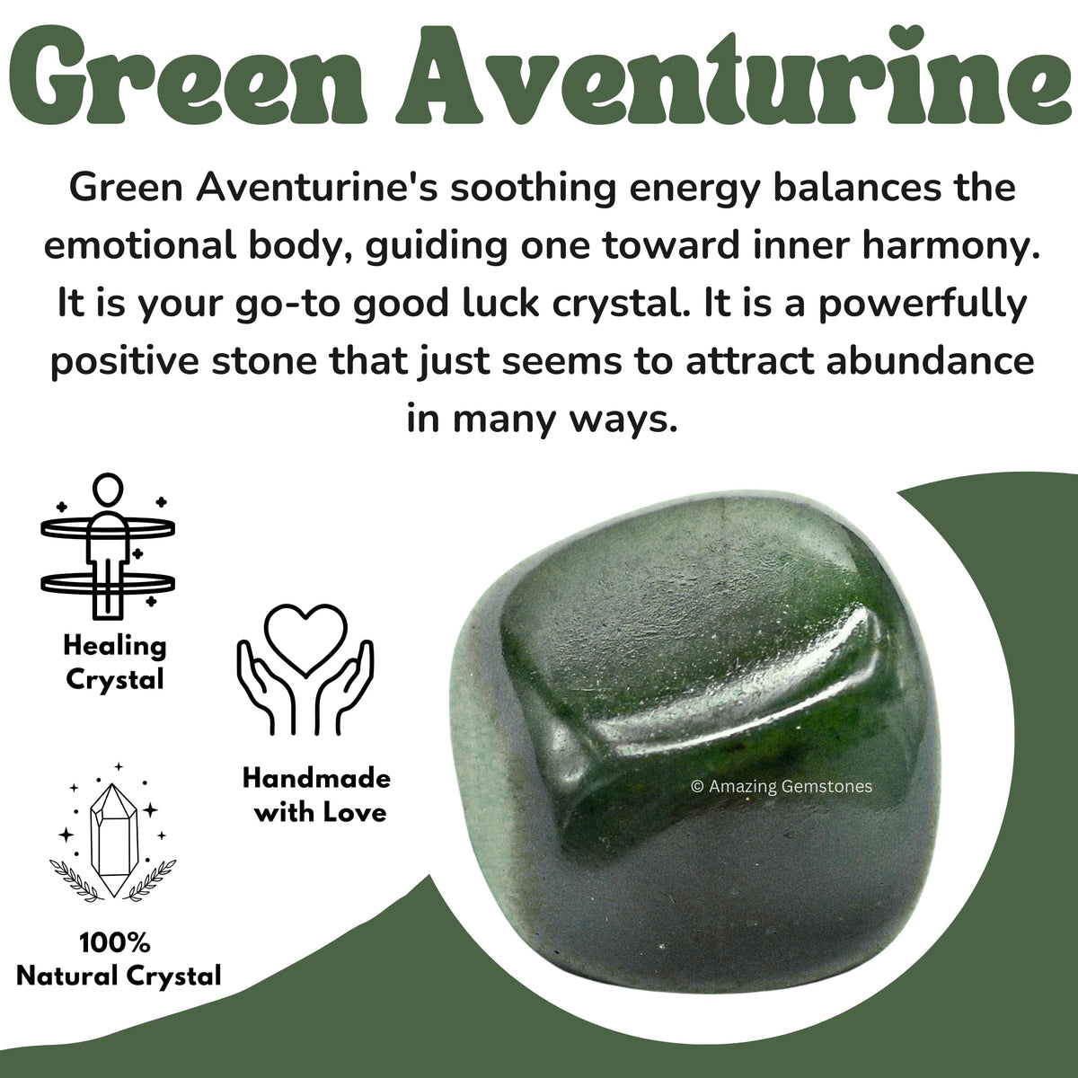 Amazing Gemstone Dark Green Aventurine Crystals and Healing Stones Tumbled - 1 oz Dark Green Aventurine Stone, Healing Stones for Energy Balance, Stress Relief - Premium Polished Gems Rocks