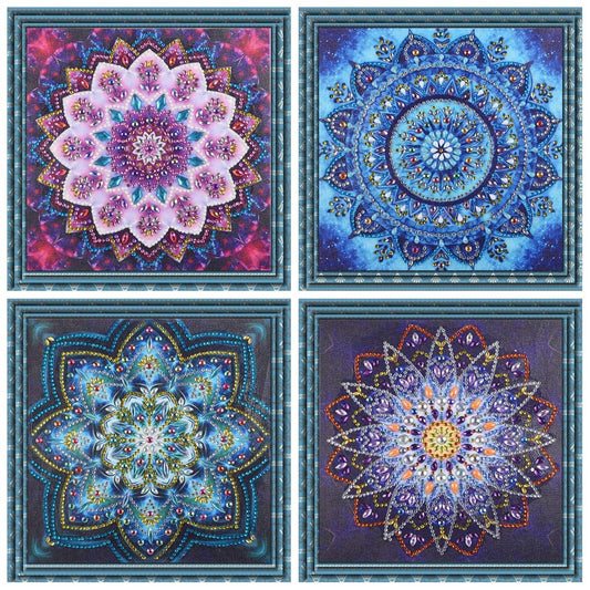 VVBAOZI 4 Packs Small Diamond Art Kit for Adults, DIY Mandala Diamond Painting Kits with Tools, Partial Drill Gem Art by Numbers for Home Wall Decor(Canvas Size: 9.84"x9.84")