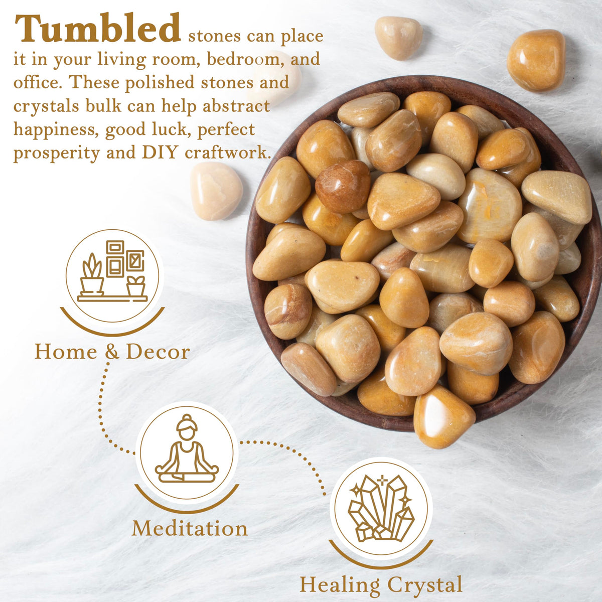 Crocon 1LB Yellow aventruine Tumbled Stones and Crystals Bulk 2000+ Carats Polished Stone Rock Collection Balancing vase Filler tumbles Crystals Healing Reiki Gemstone Gifts Fountain tumbled Size 20mm
