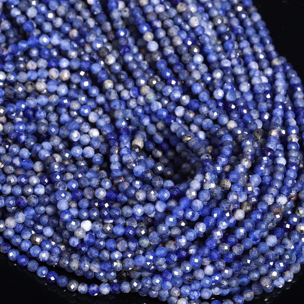 Song Xi 180pcs 2mm Natural Old Blue Sodalite Gemstone Beads Faceted Round Loose Stone Beads for Jewelry Making