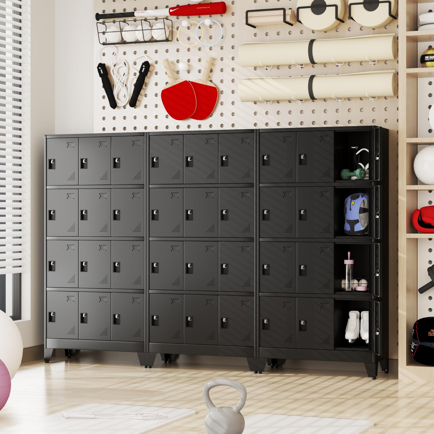 winiowa Metal Locker for Employees, 12 Doors Locker Organizer with Shelves, Black Steel Storage Lockers Cabinet for Garage School Office Gym Bedroom(Black,12 Doors)
